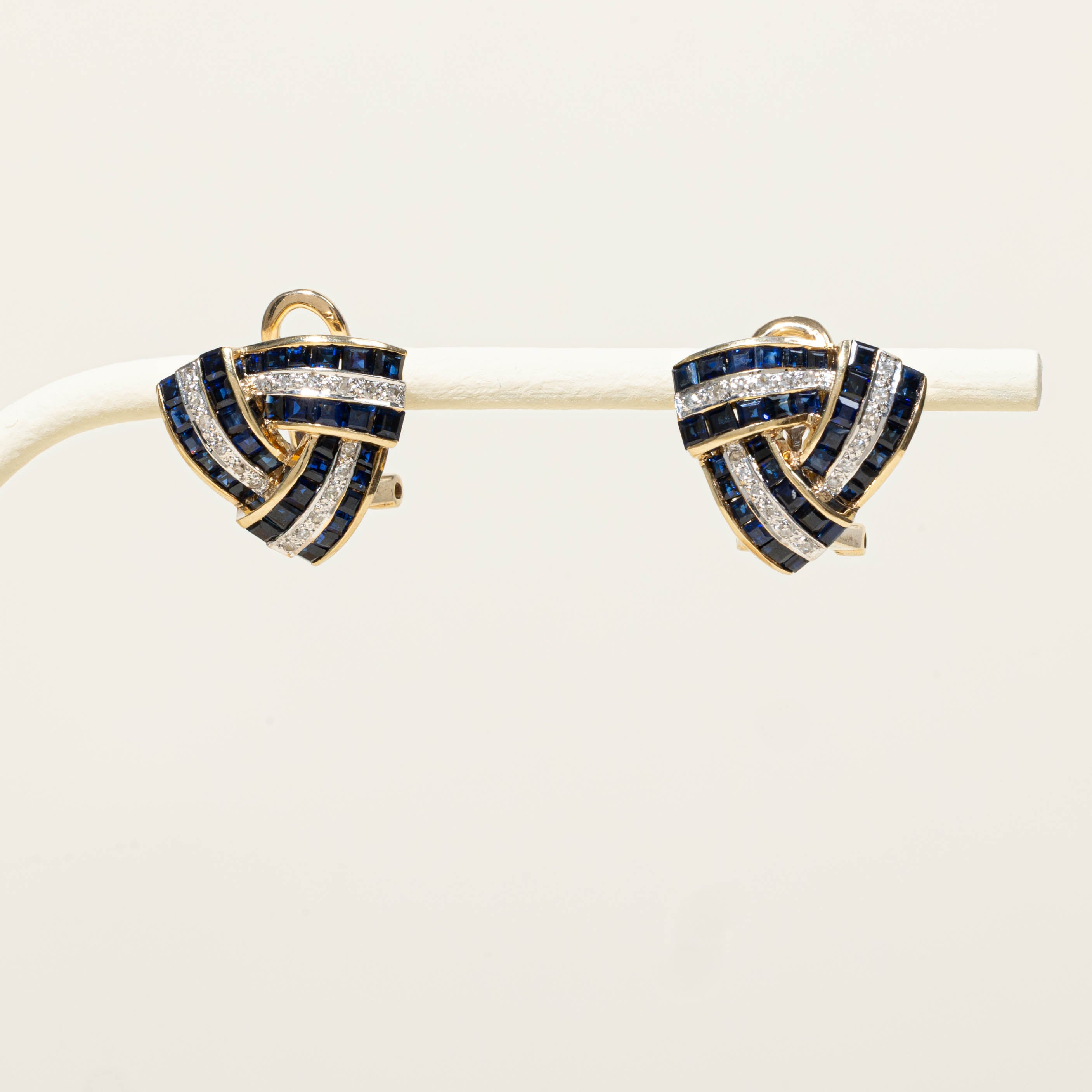14k Sapphire & Diamond Geometric Earrings | 1.50ctw, 0.18ctw