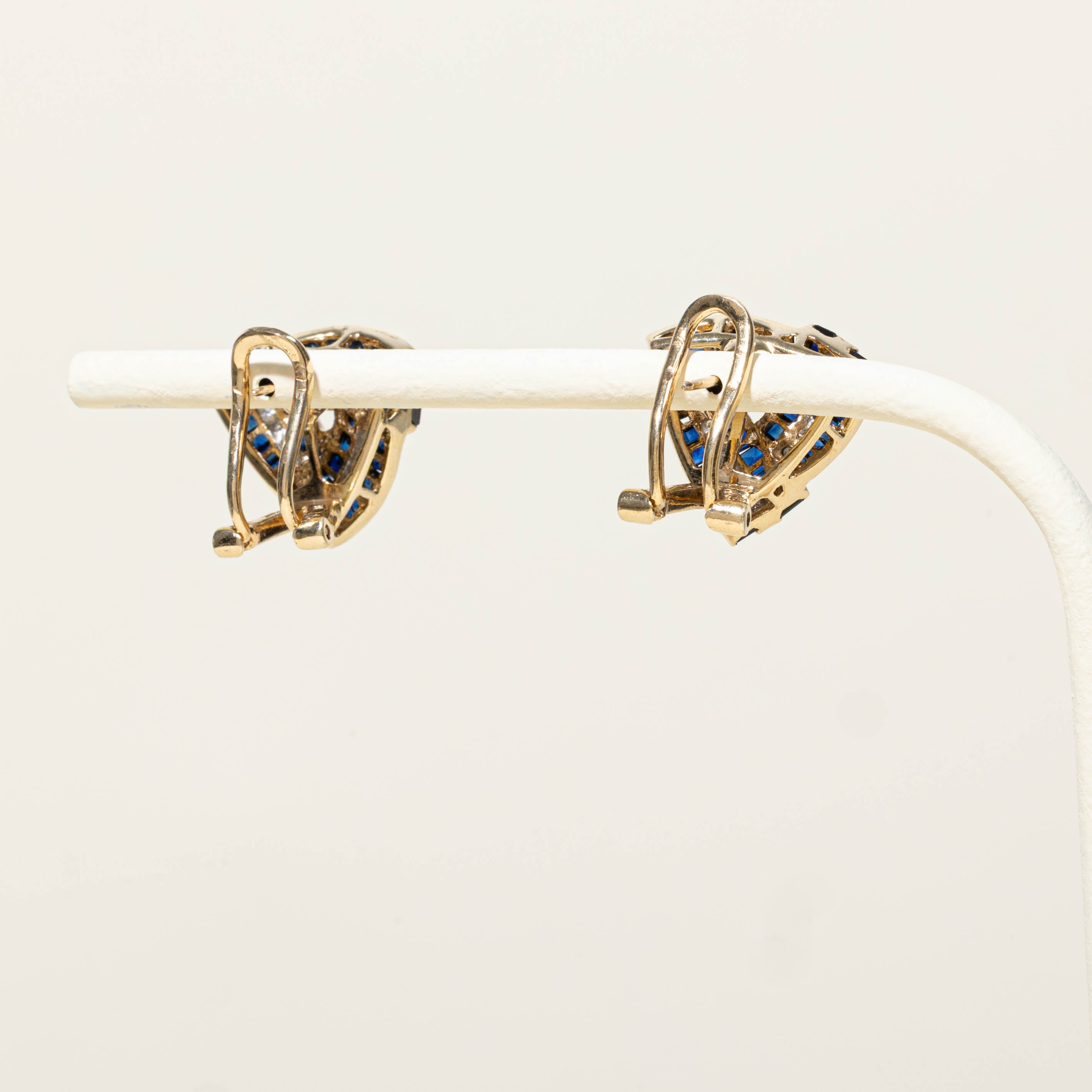 14k Sapphire & Diamond Geometric Earrings | 1.50ctw, 0.18ctw
