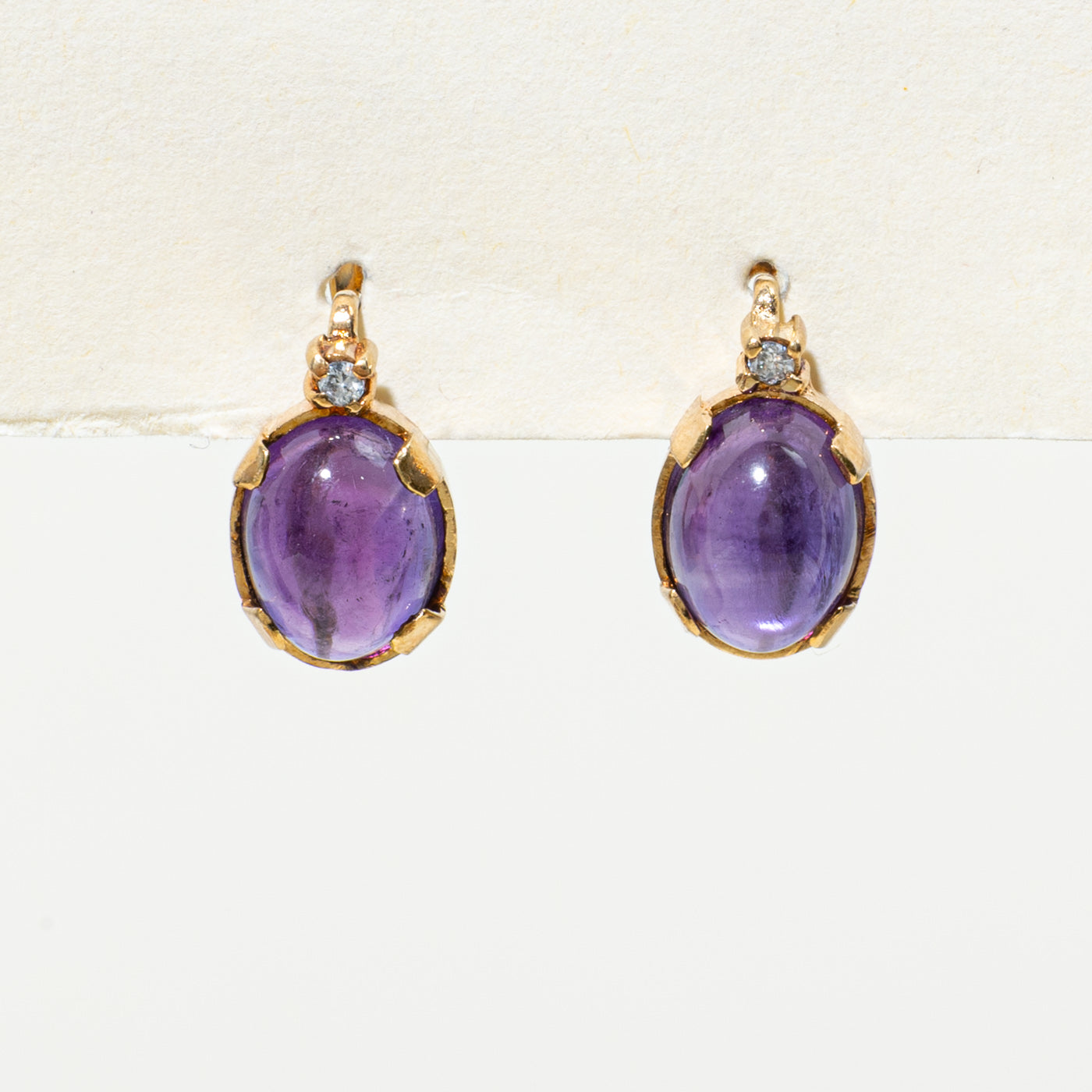 Cabochon Amethyst & Diamond Stud Earrings | 7.0ctw, 0.04ctw |
