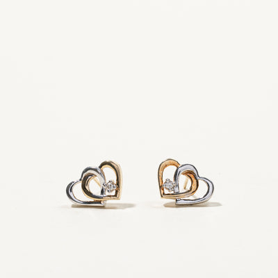 Double Heart Diamond Stud Earrings | 0.03ctw |