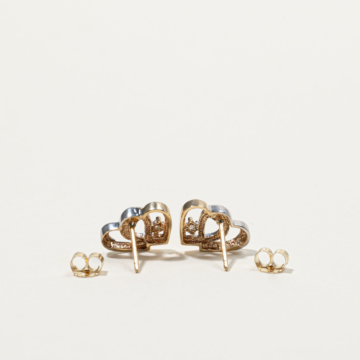 Double Heart Diamond Stud Earrings | 0.03ctw |