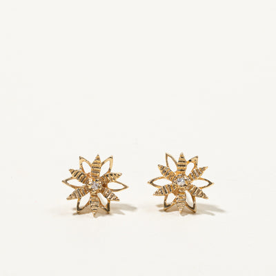 Flower Design Diamond Stud Earrings | 0.04ctw |