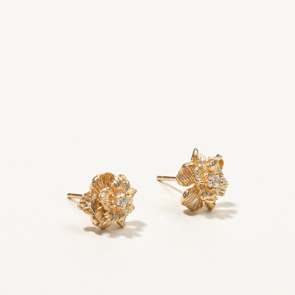 Flower Design Diamond Stud Earrings | 0.06ctw |