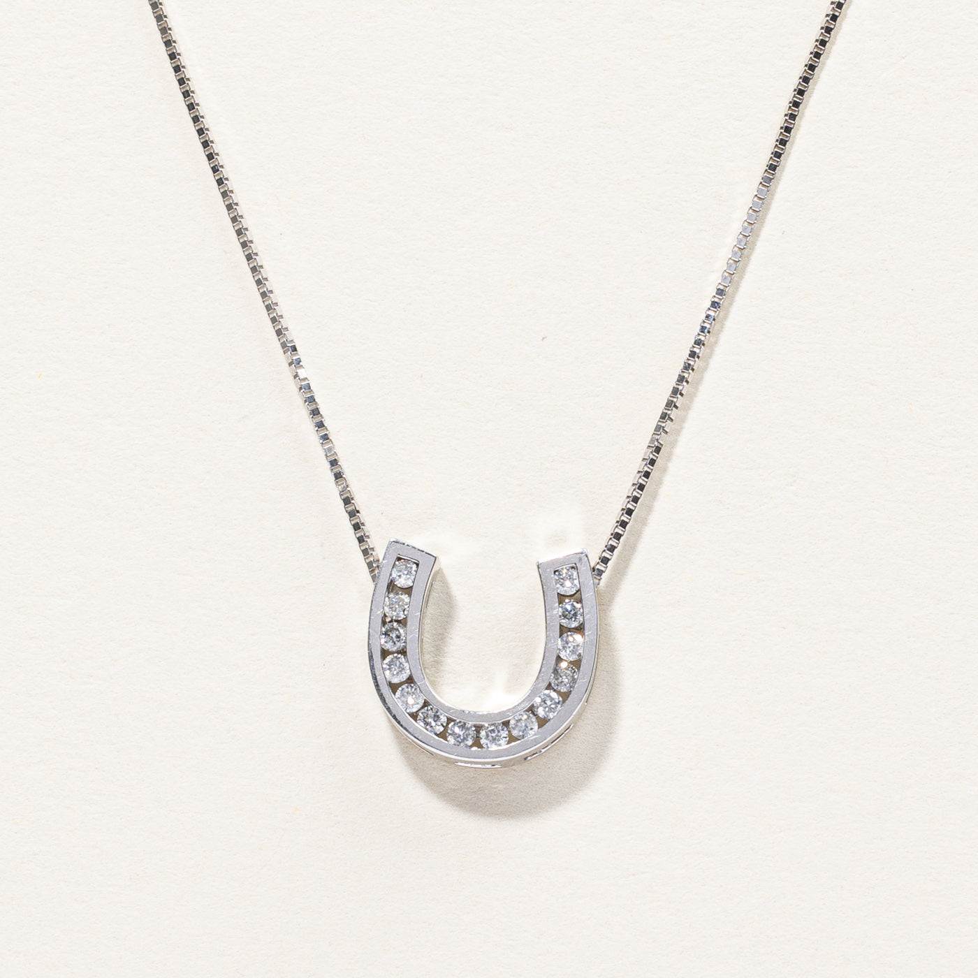 Channel Set Diamond Horseshoe Pendant Necklace | 0.28ctw | 18"|