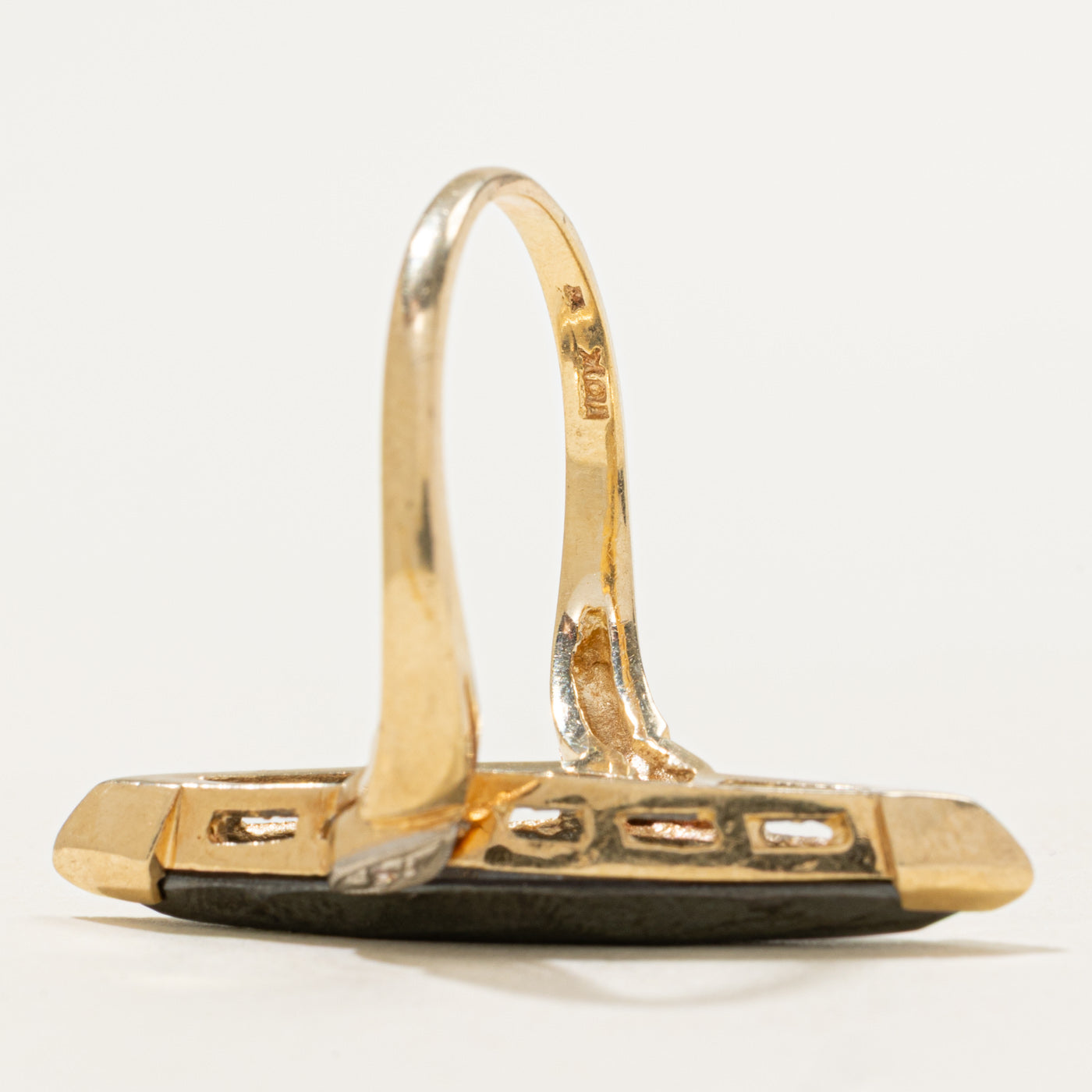 10k Hematite & Diamond Accented Bypass Navette Ring | 4.00ct, 0.02ctw