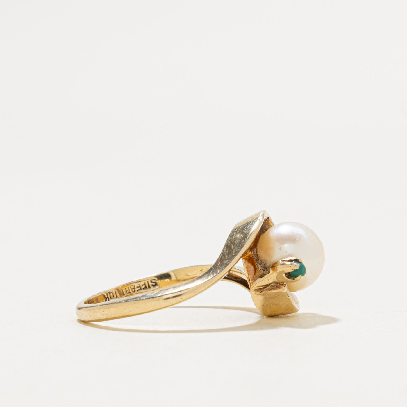 10k Pearl & Turquoise Accented Bypass Ring | SZ 6.5