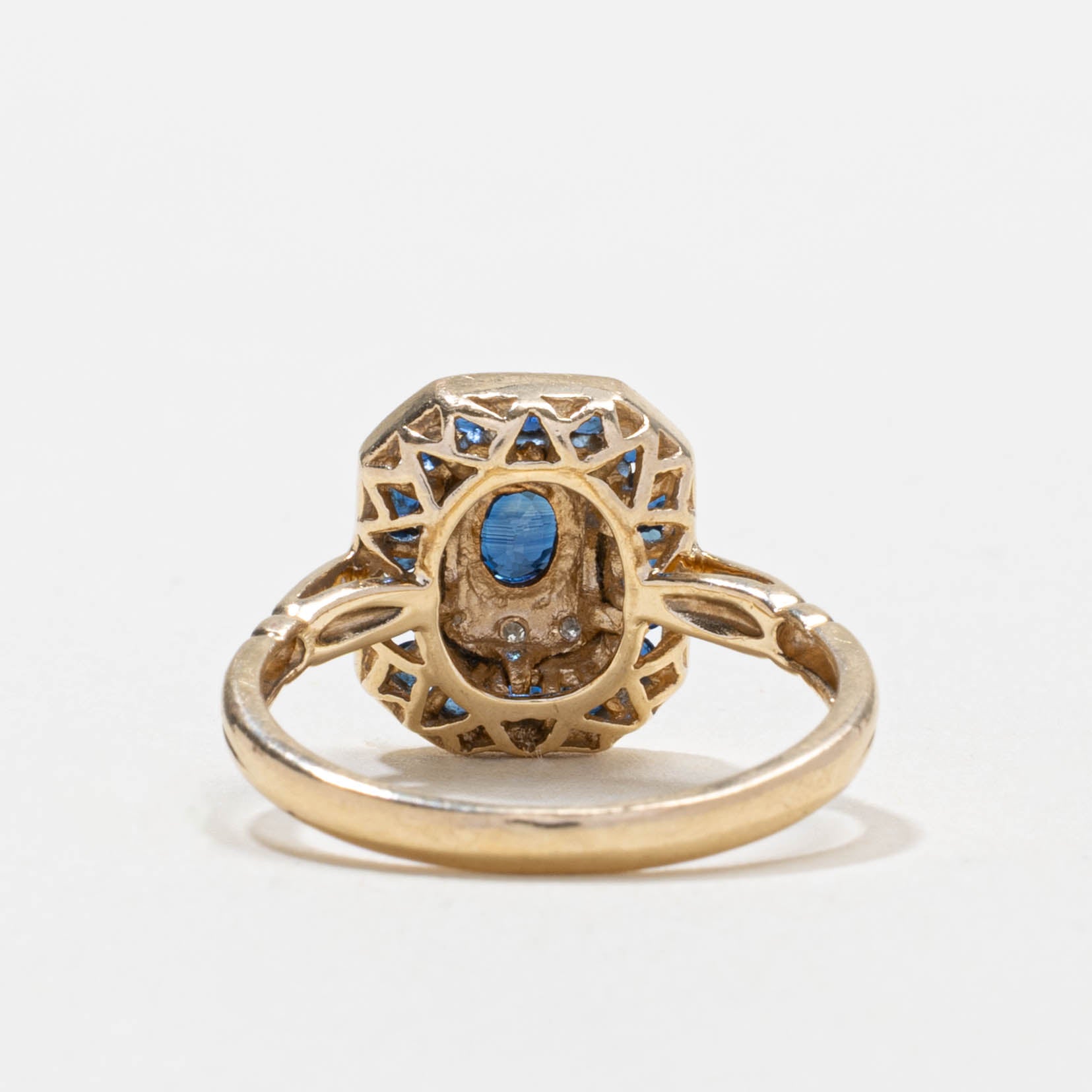 14k Sapphire & Diamond Double Halo Geometric Ring | SZ 7