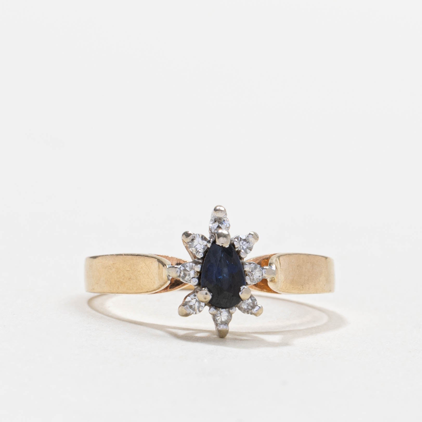 14k Pear Cut Sapphire & Diamond Petal Cluster Ring | SZ 5.25