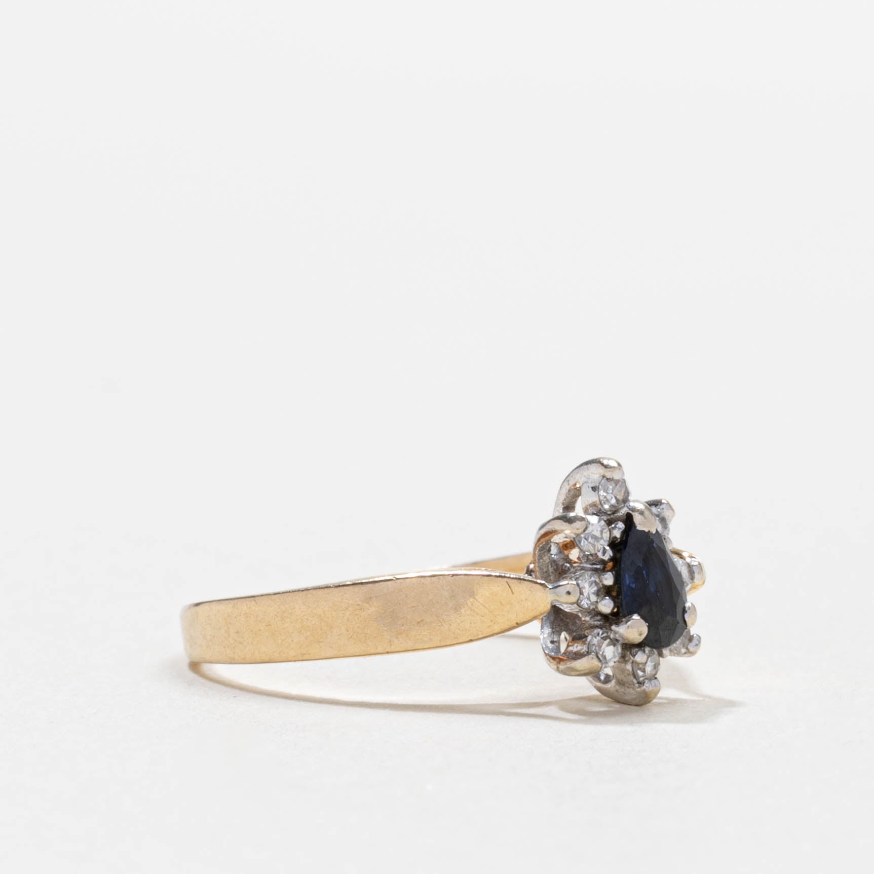 14k Pear Cut Sapphire & Diamond Petal Cluster Ring | SZ 5.25