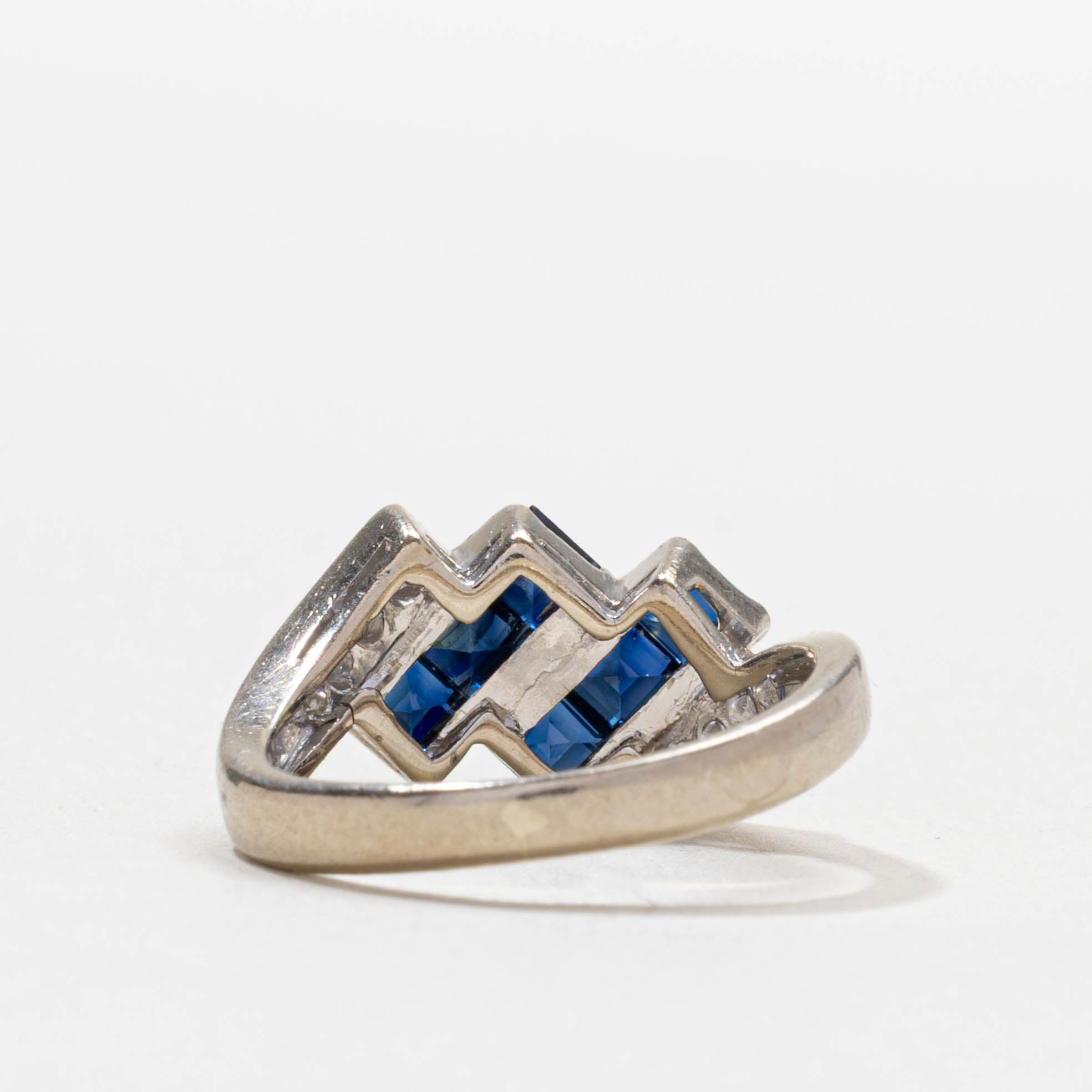 14k Sapphire & Diamond Diagonal Multi Column Ring | SZ 4.75