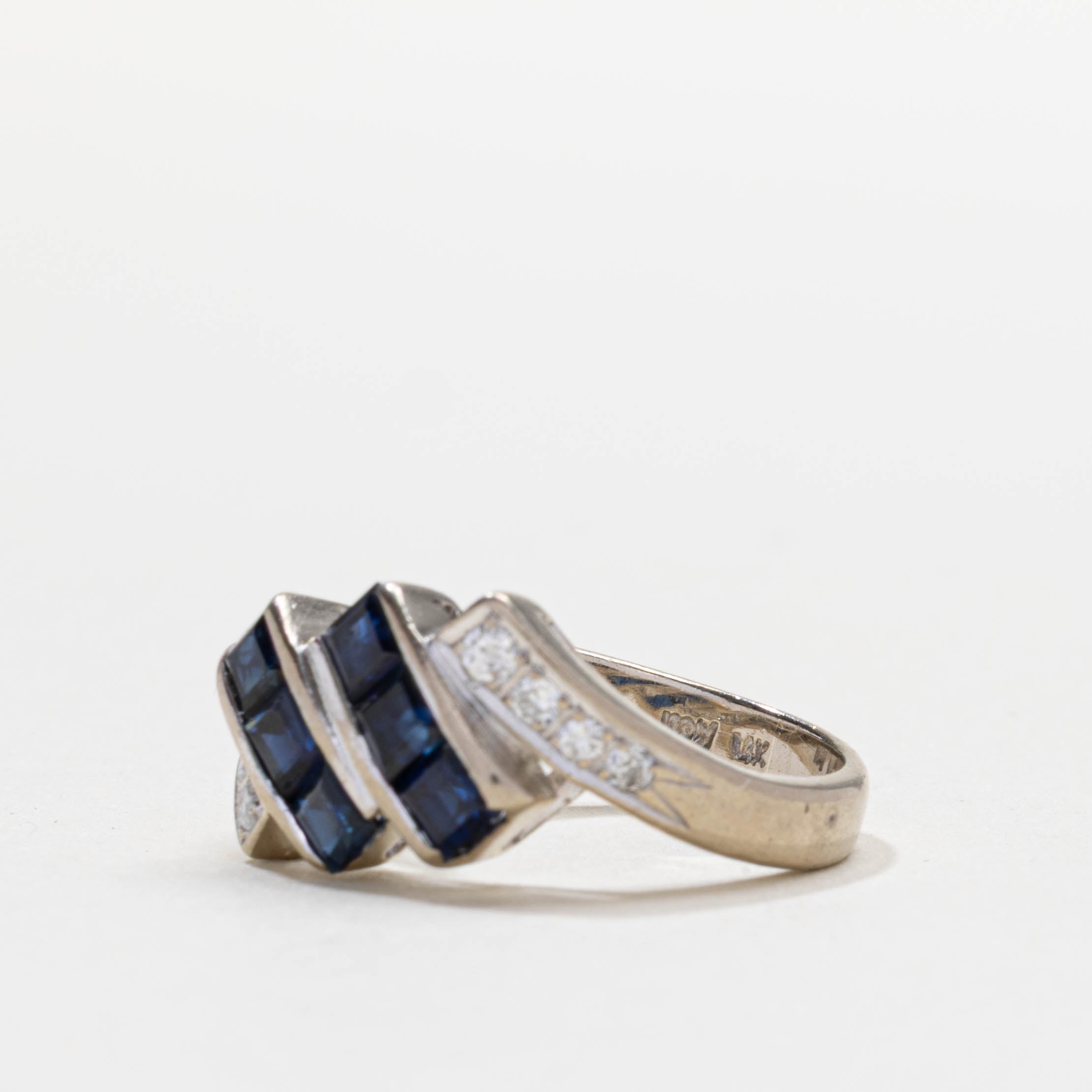 14k Sapphire & Diamond Diagonal Multi Column Ring | SZ 4.75