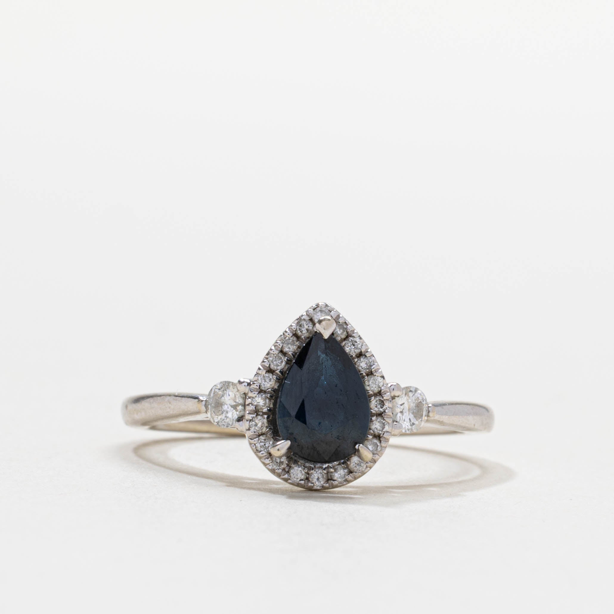 14k Pear Cut Sapphire & Diamond Halo Ring | SZ 6.25