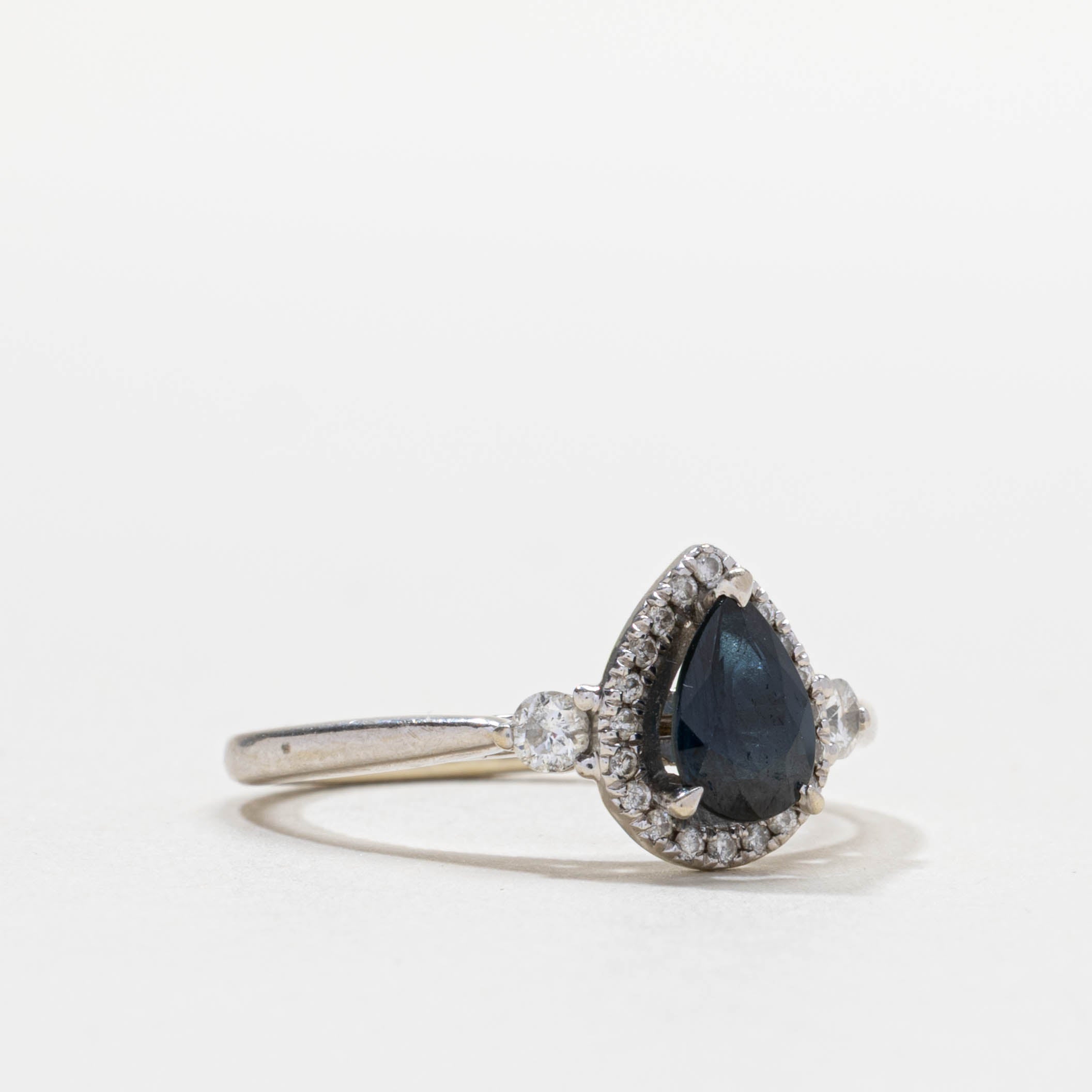14k Pear Cut Sapphire & Diamond Halo Ring | SZ 6.25