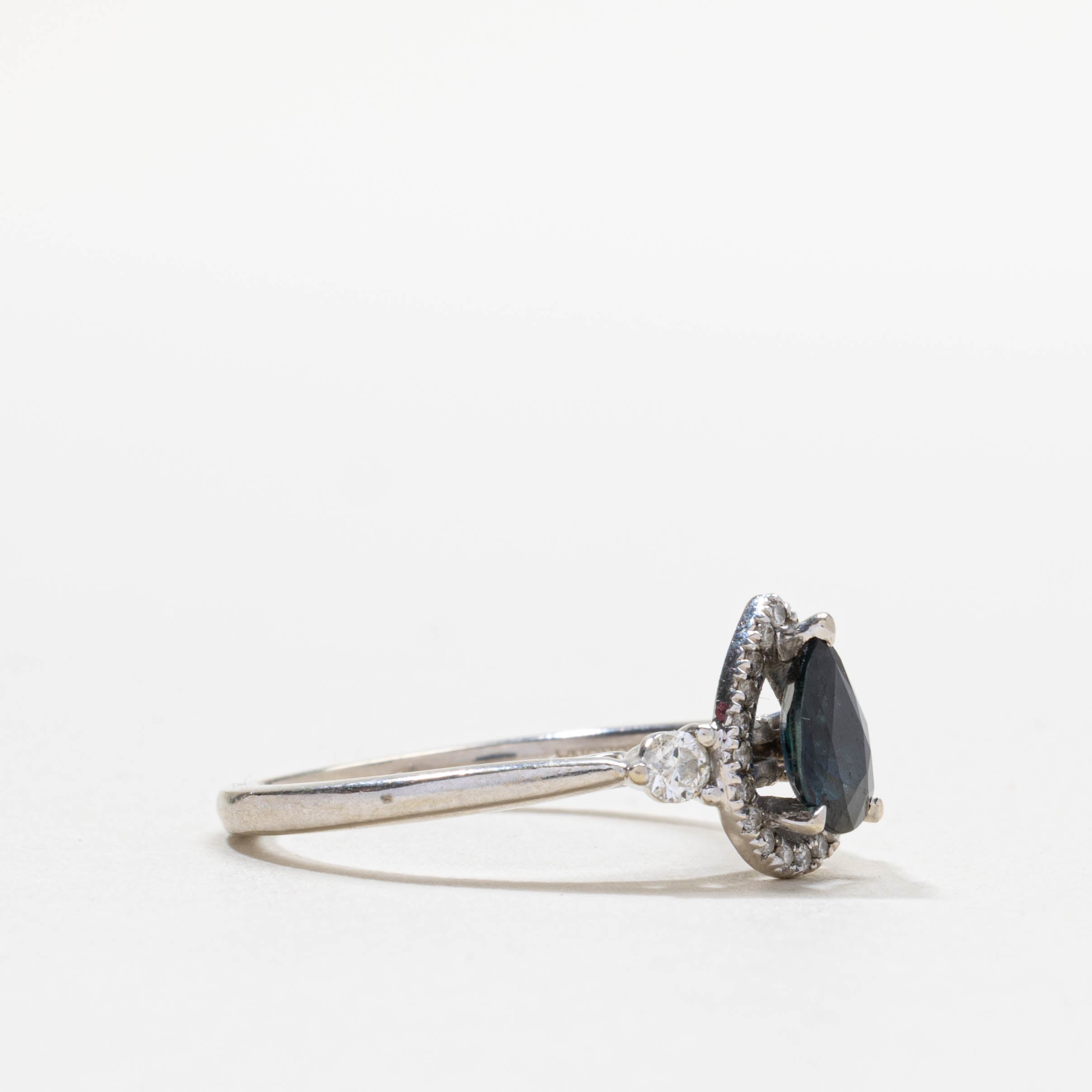 14k Pear Cut Sapphire & Diamond Halo Ring | SZ 6.25