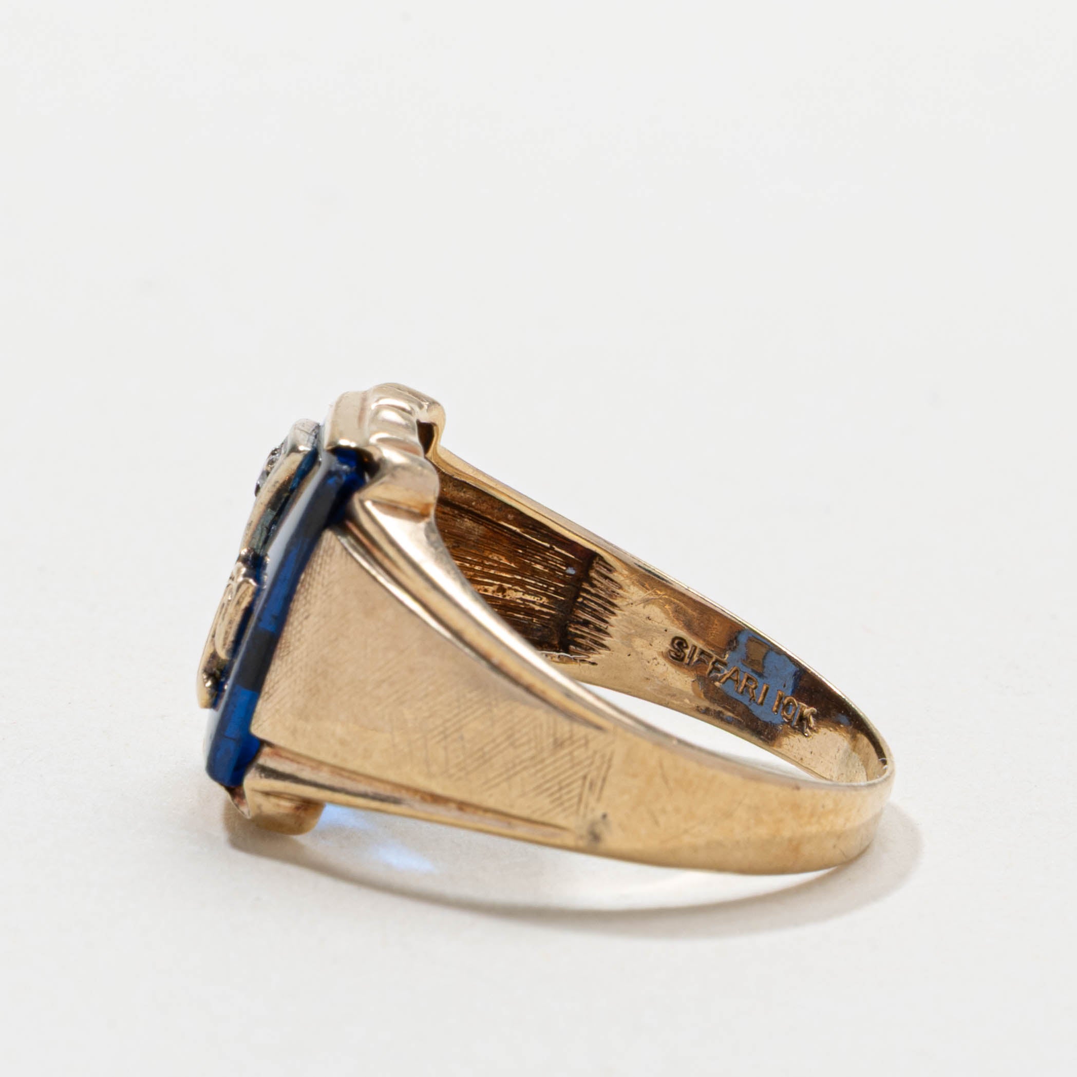 10k Synthetic Spinel & Diamond "T" Initial Ring | SZ 9.5