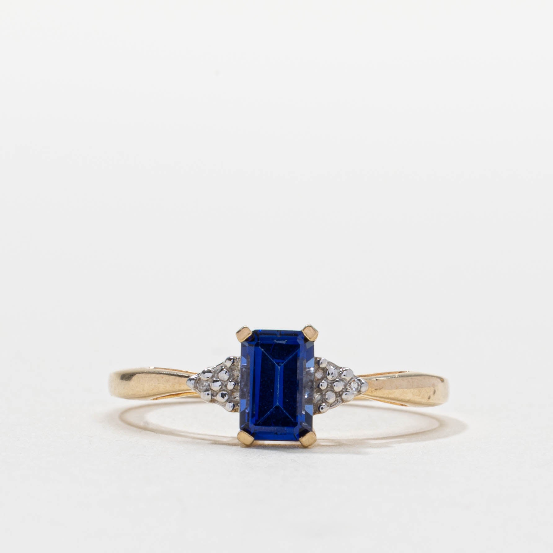 10k Synthetic Sapphire & Natural Diamond Accented Ring | SZ 7