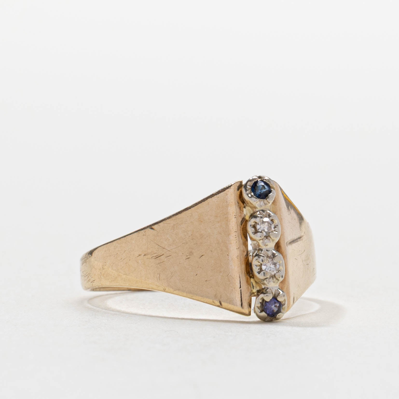 10k Four Stone Sapphire & Diamond Column Ring | SZ 6