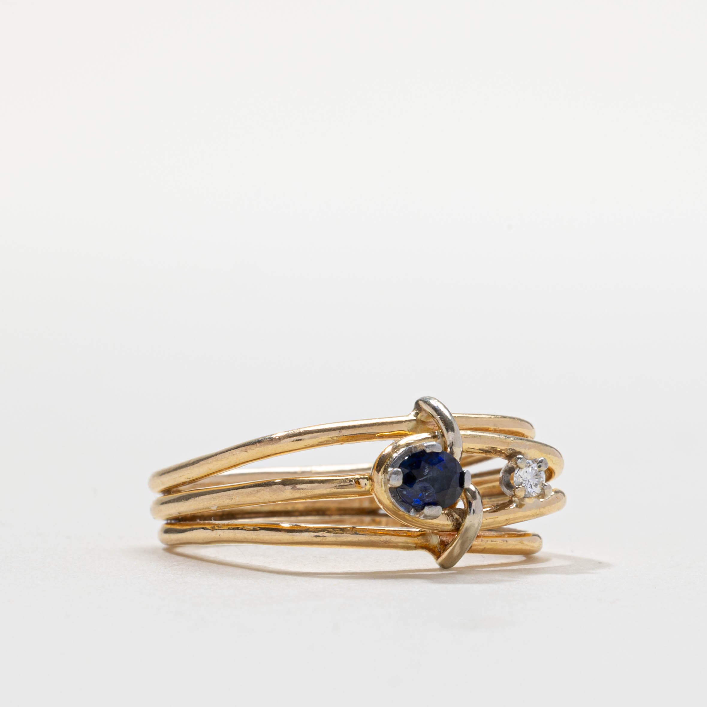 18k Sapphire & Diamond Geometric Layered Ring | SZ 5.5