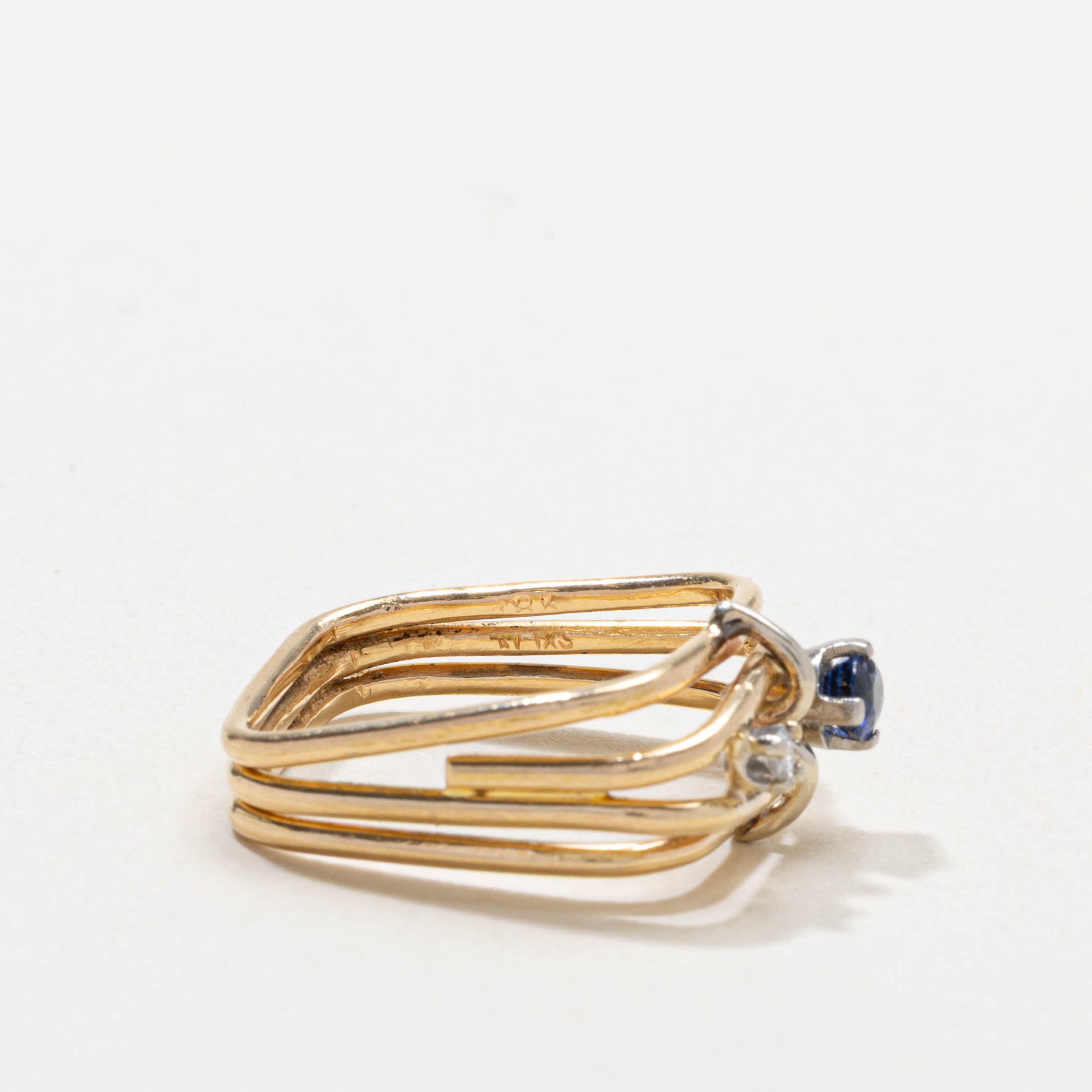 18k Sapphire & Diamond Geometric Layered Ring | SZ 5.5