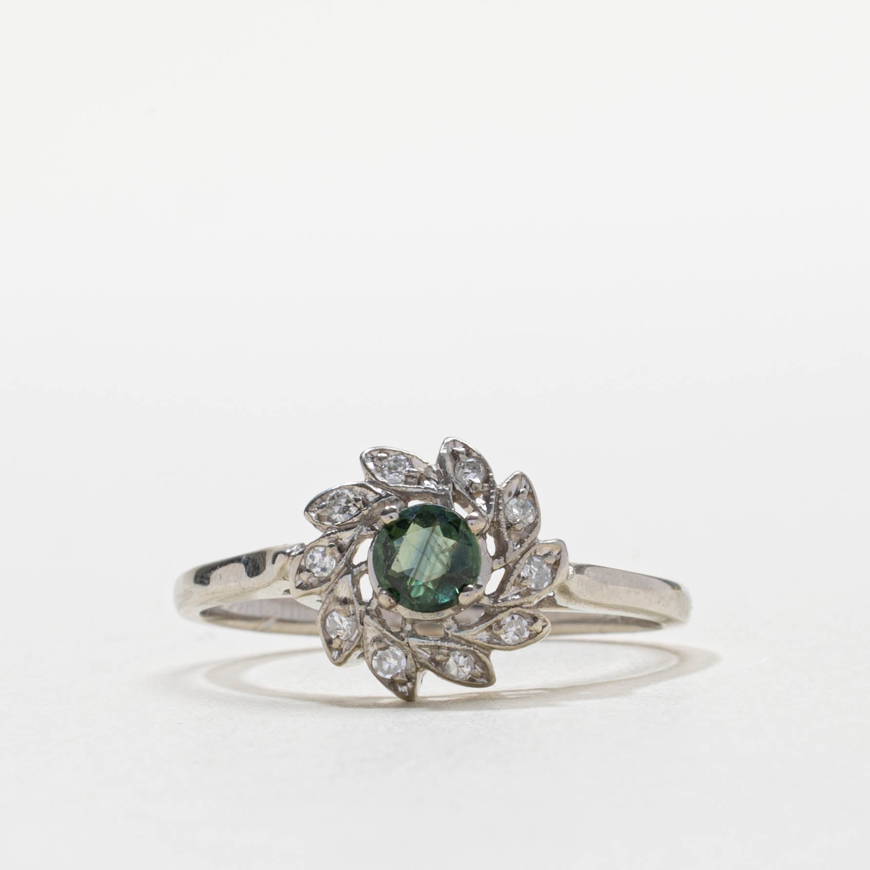 'Courtship' 10k Green Sapphire & Diamond Floral Ring | 0.38ct, 0.06ctw | SZ 10