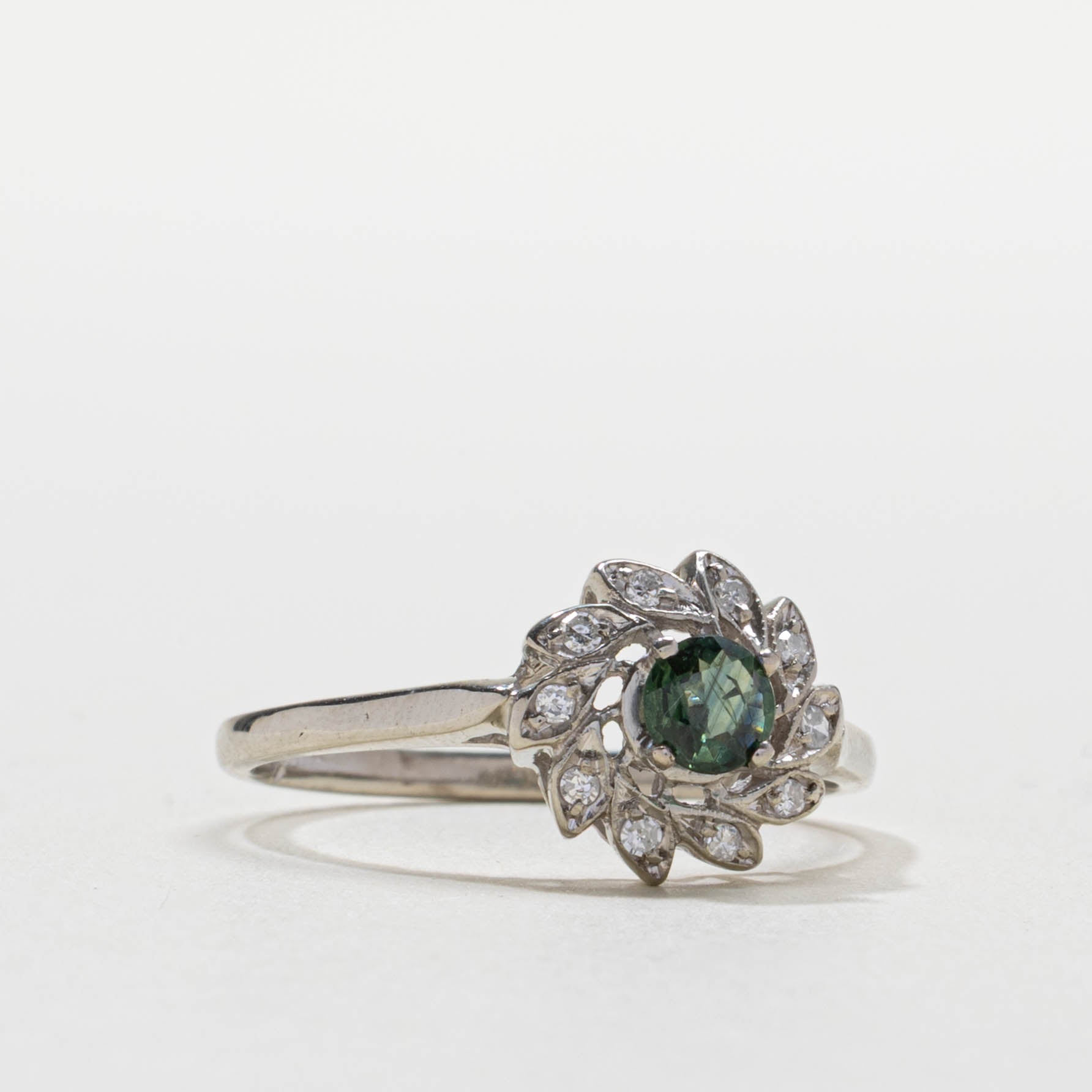 'Courtship' 10k Green Sapphire & Diamond Floral Ring | 0.38ct, 0.06ctw | SZ 10