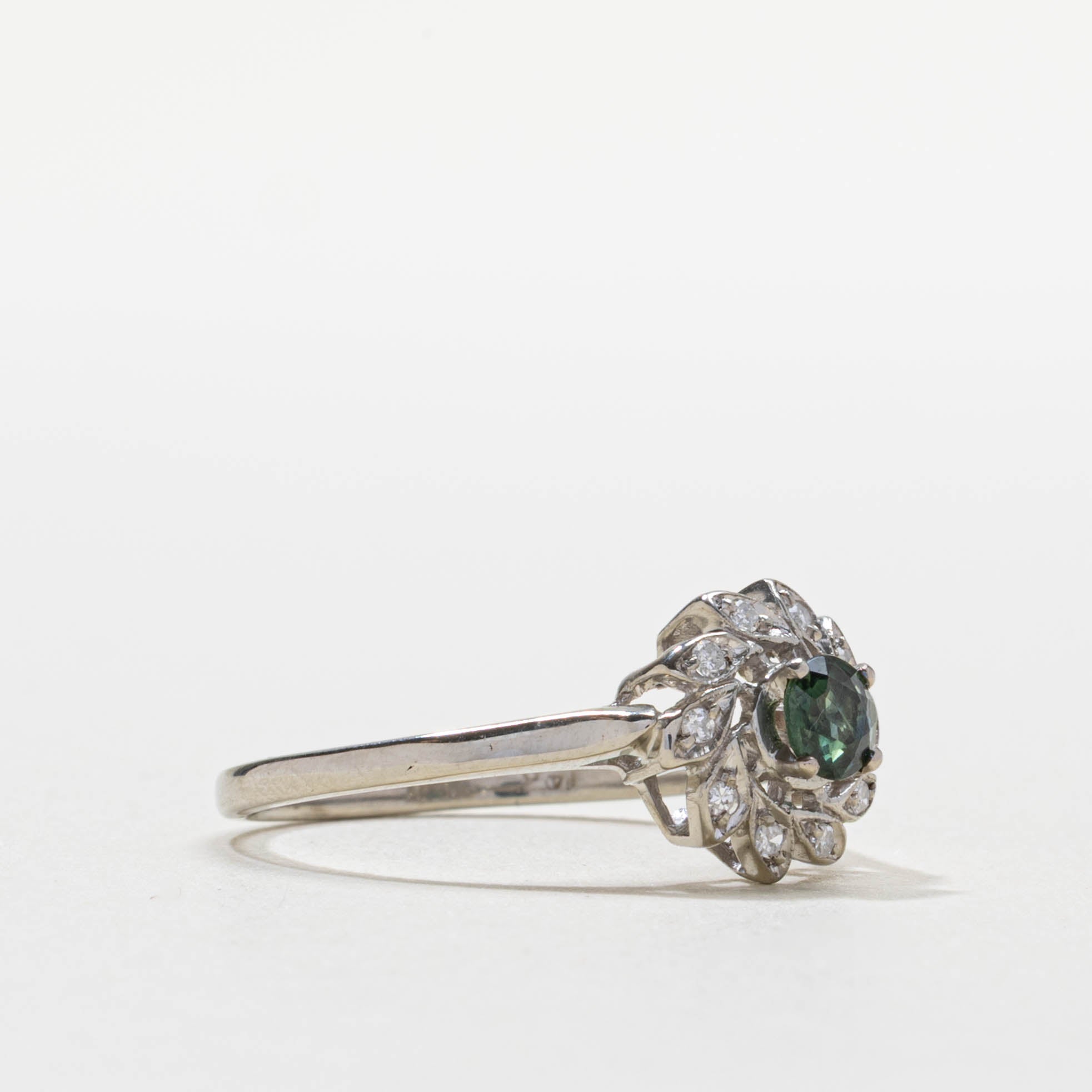 'Courtship' 10k Green Sapphire & Diamond Floral Ring | 0.38ct, 0.06ctw | SZ 10