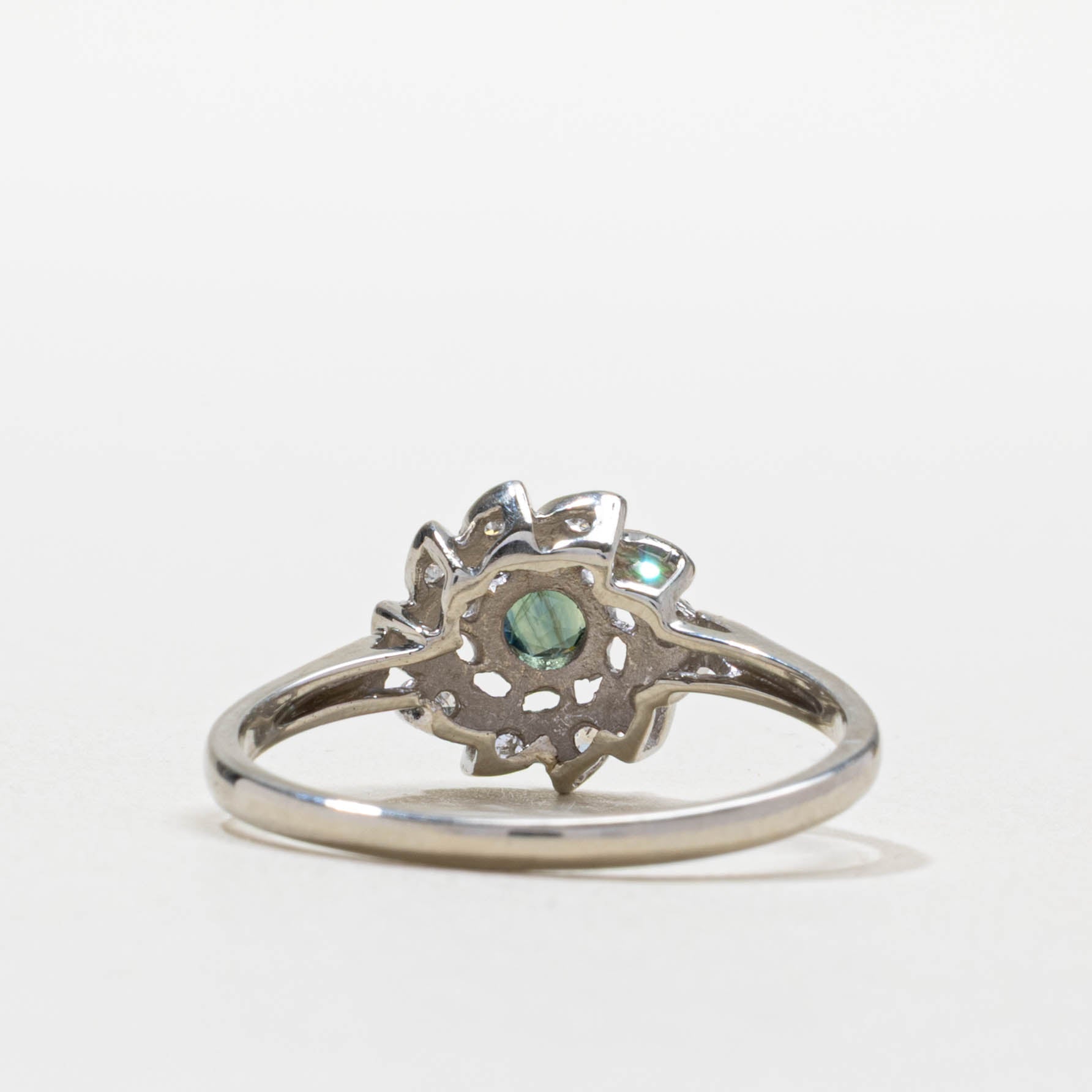 'Courtship' 10k Green Sapphire & Diamond Floral Ring | 0.38ct, 0.06ctw | SZ 10