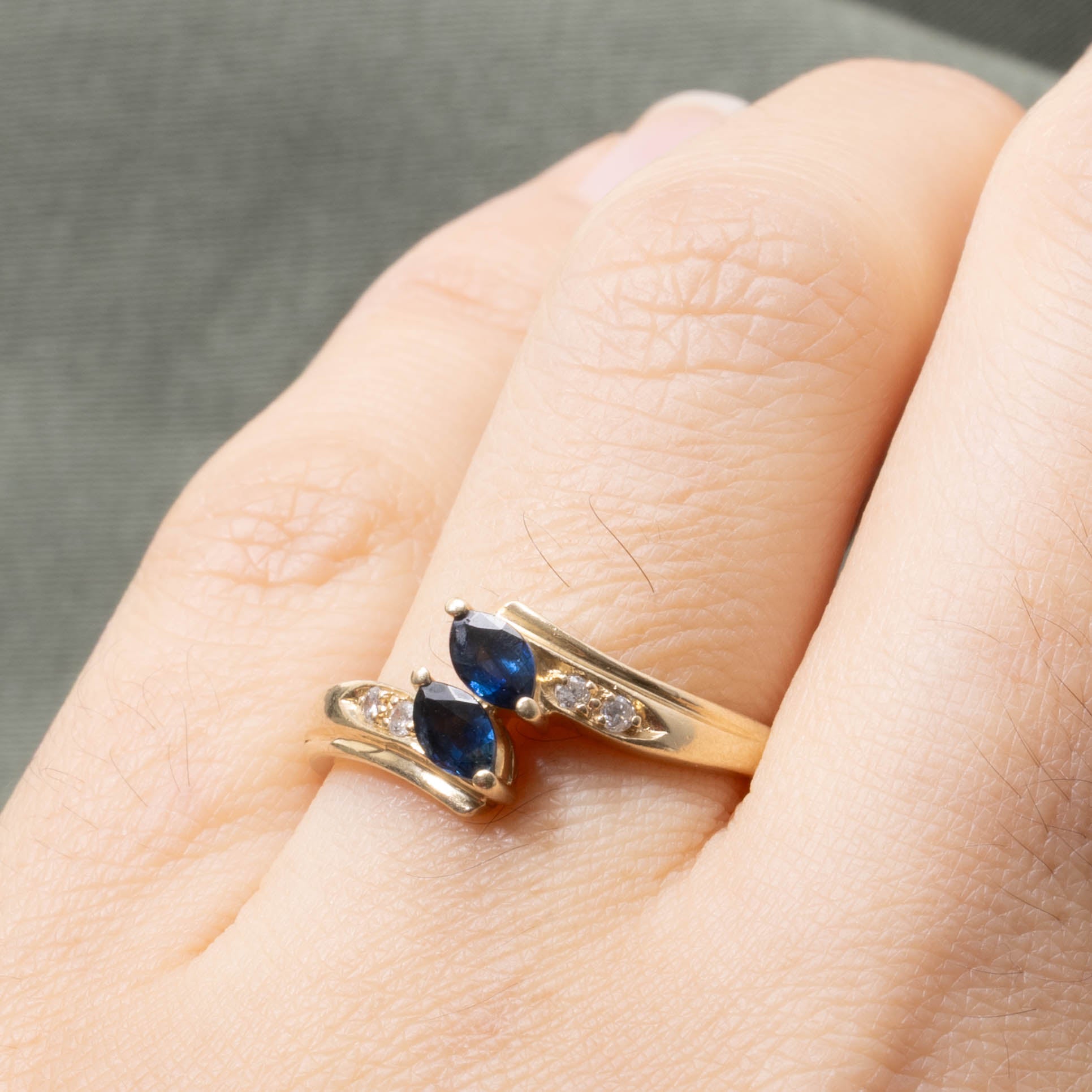 14k Two Stone Sapphire Bypass Ring | SZ 8