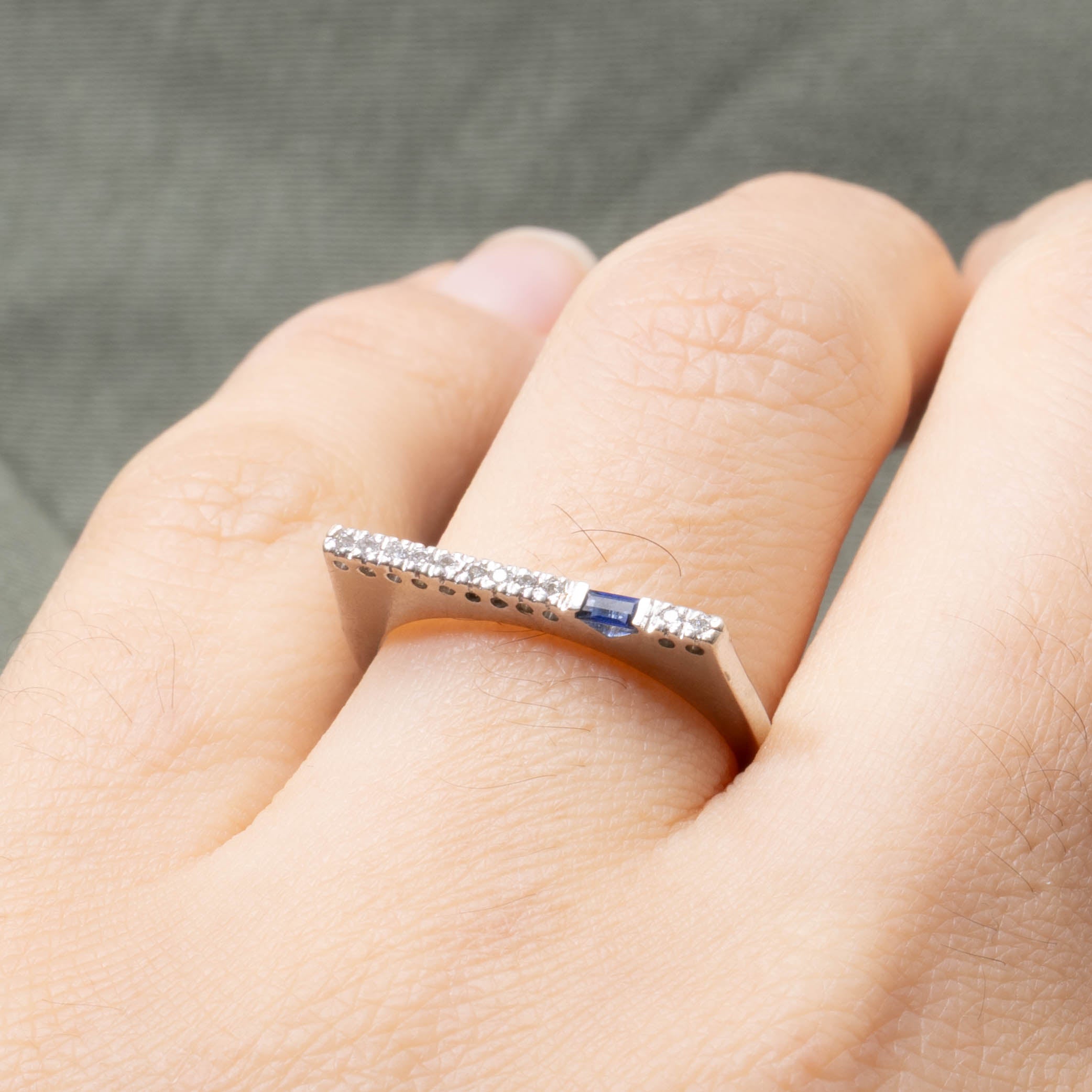 14k Sapphire & Diamond Squared Off Ring | 1.70mm | SZ 6.25