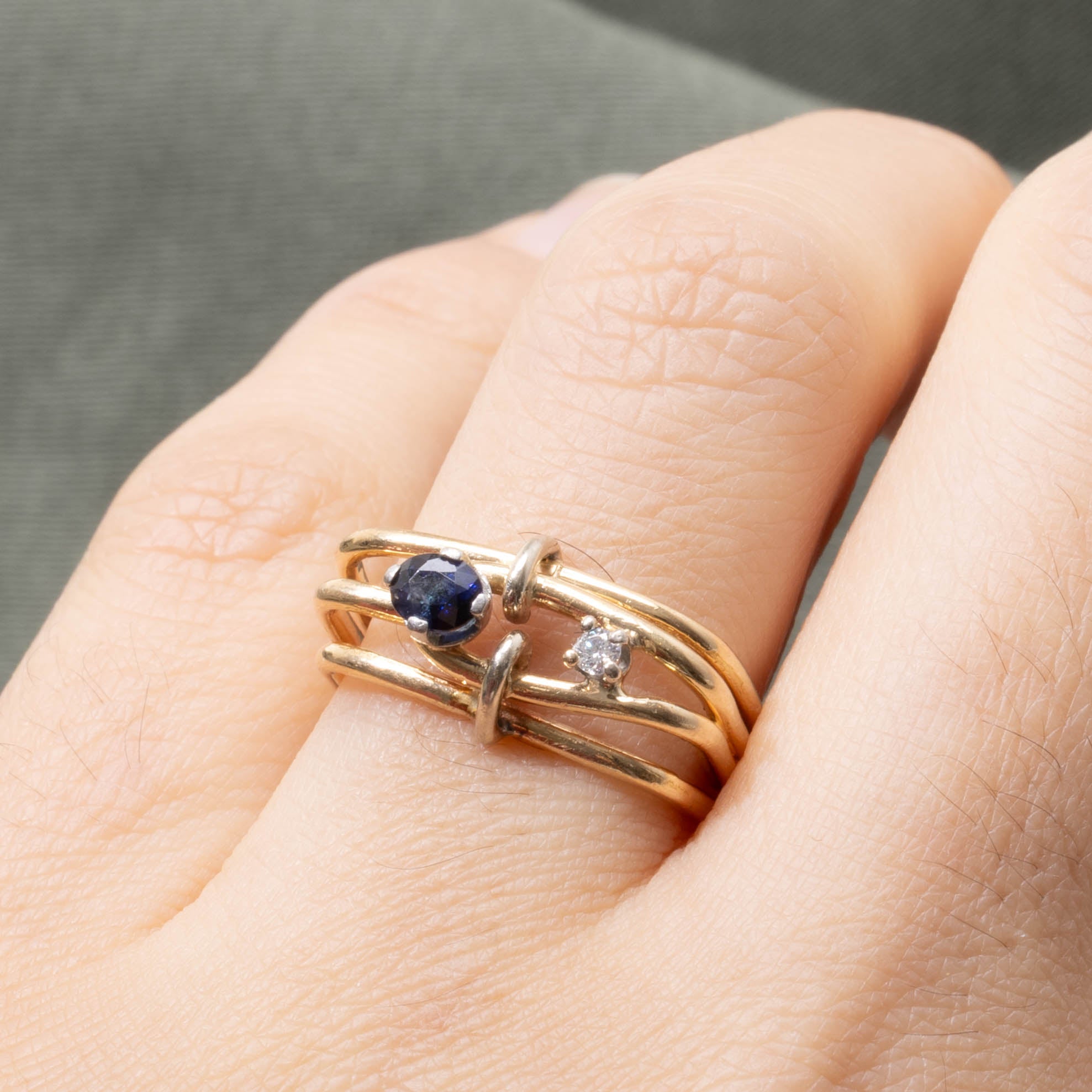 18k Sapphire & Diamond Geometric Layered Ring | SZ 5.5