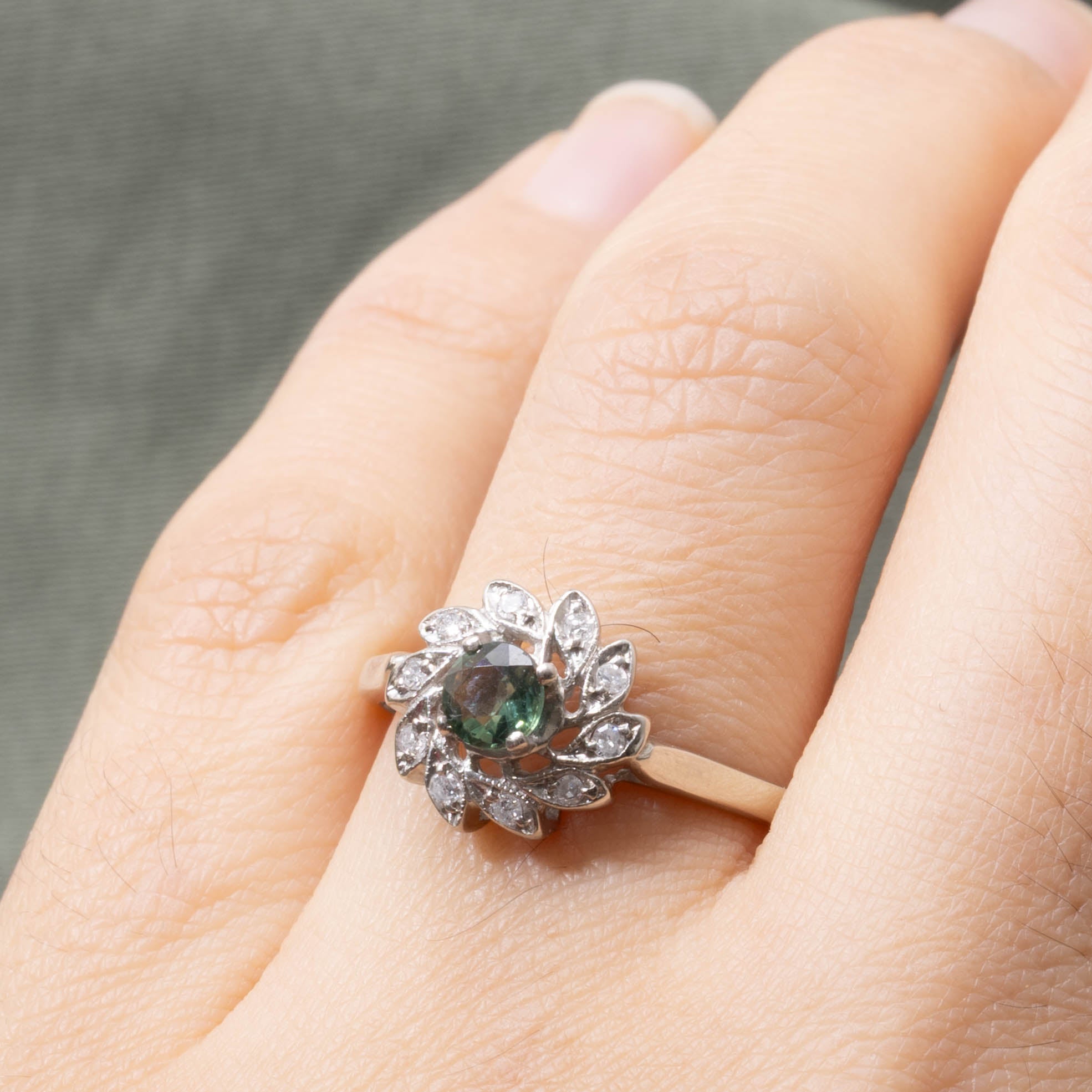 'Courtship' 10k Green Sapphire & Diamond Floral Ring | 0.38ct, 0.06ctw | SZ 10