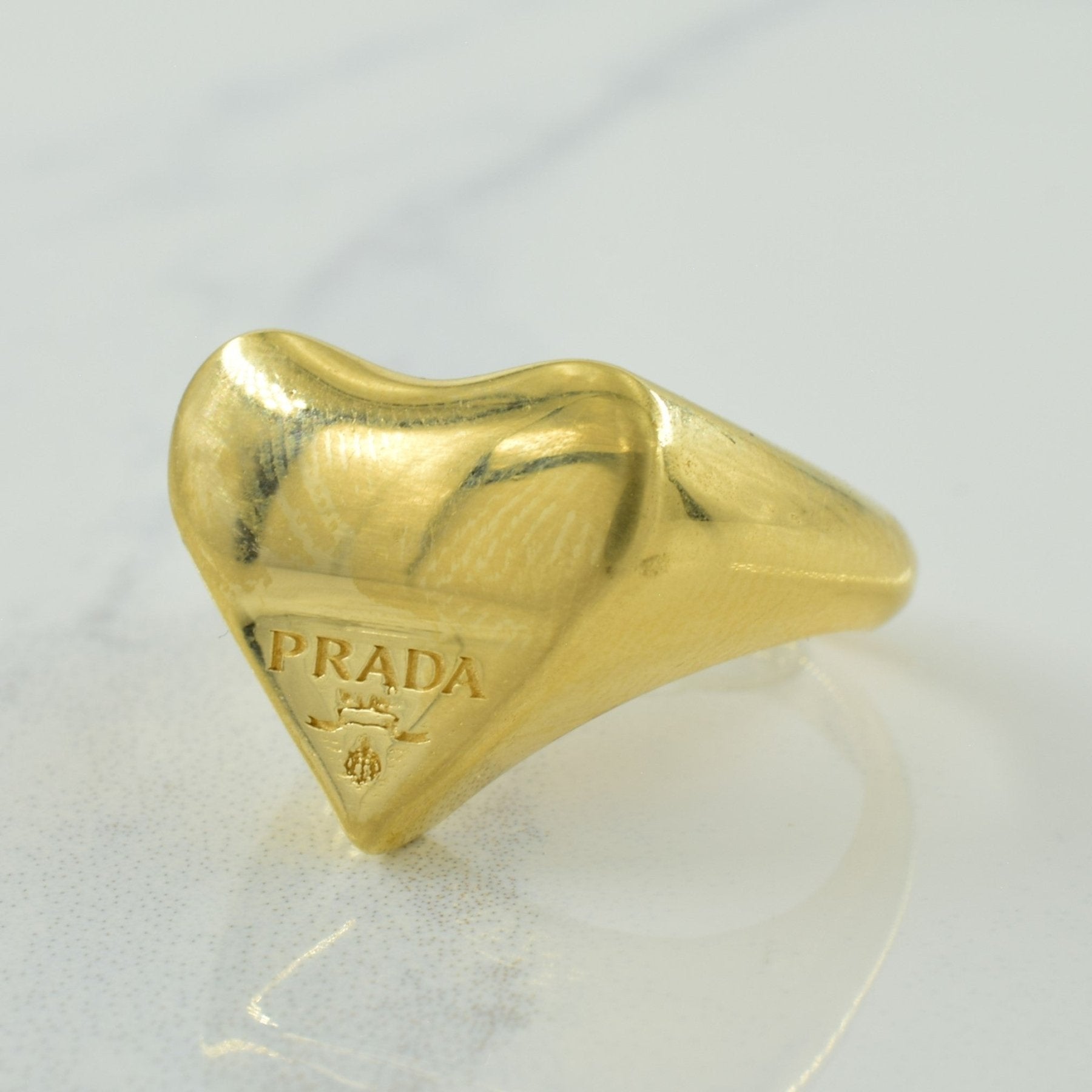'Prada' 18k Yellow Gold Heart Ring | SZ 7.5 | price check - 100 Ways