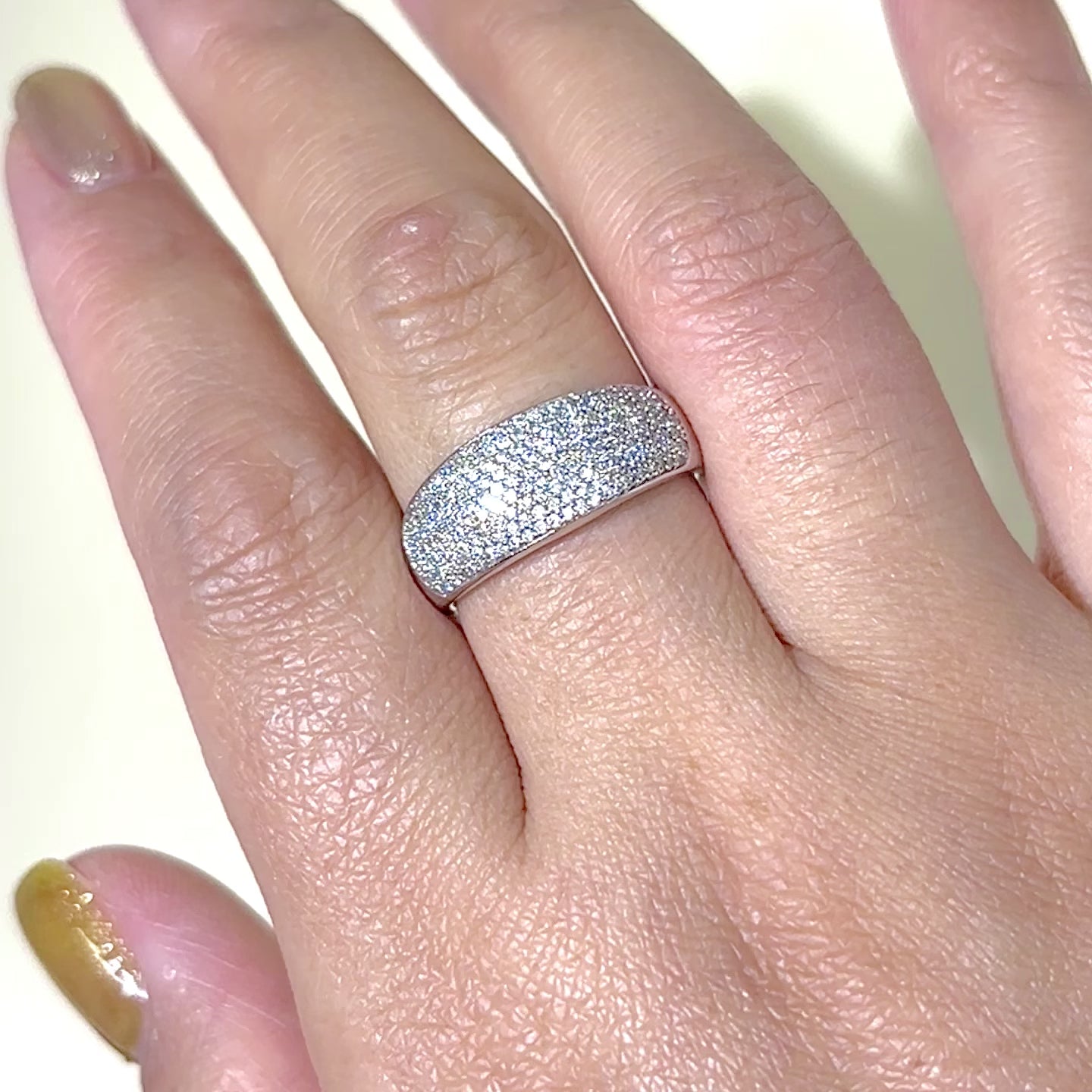 10k White Gold Bead Set Diamond Ring SZ