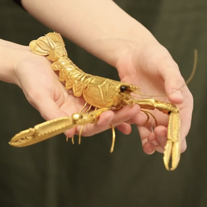 Vintage Italian 18k Yellow Gold Jizai Okimono-Style Crayfish Figure