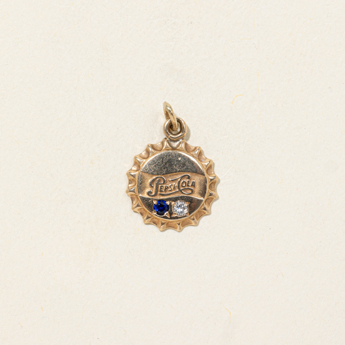 Synthetic Sappire & Diamond Pepsi-Cola Bottle Cap Charm