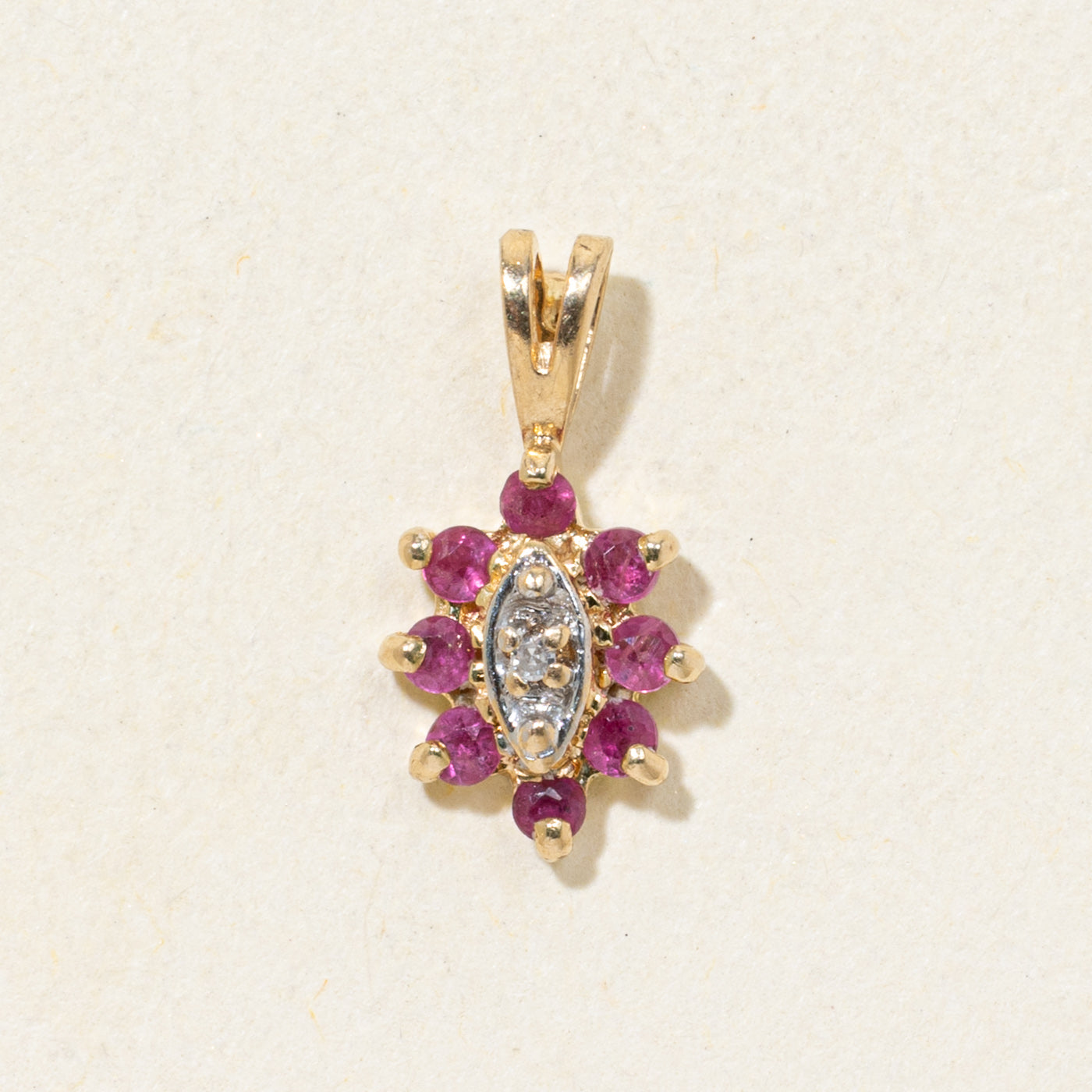 Ruby & Diamond Petal Halo Pendant