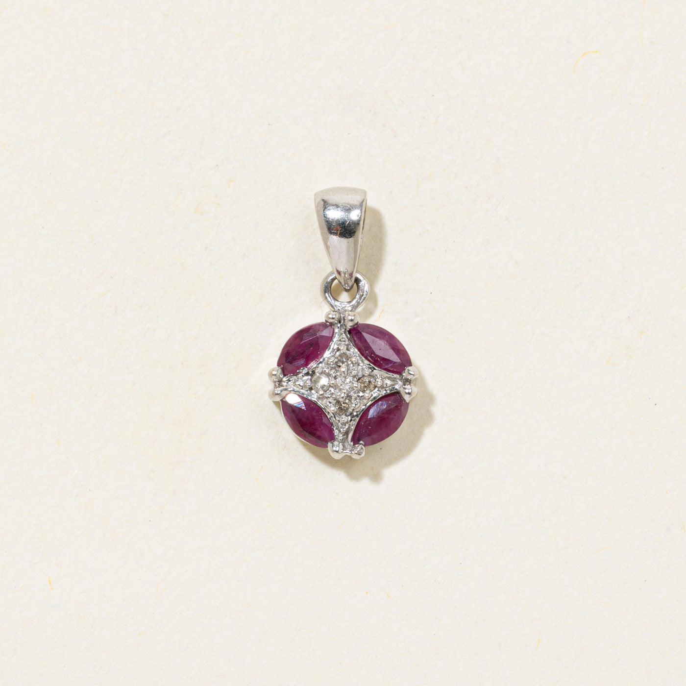Marquise Cut Ruby & Diamond Cluster Pendant