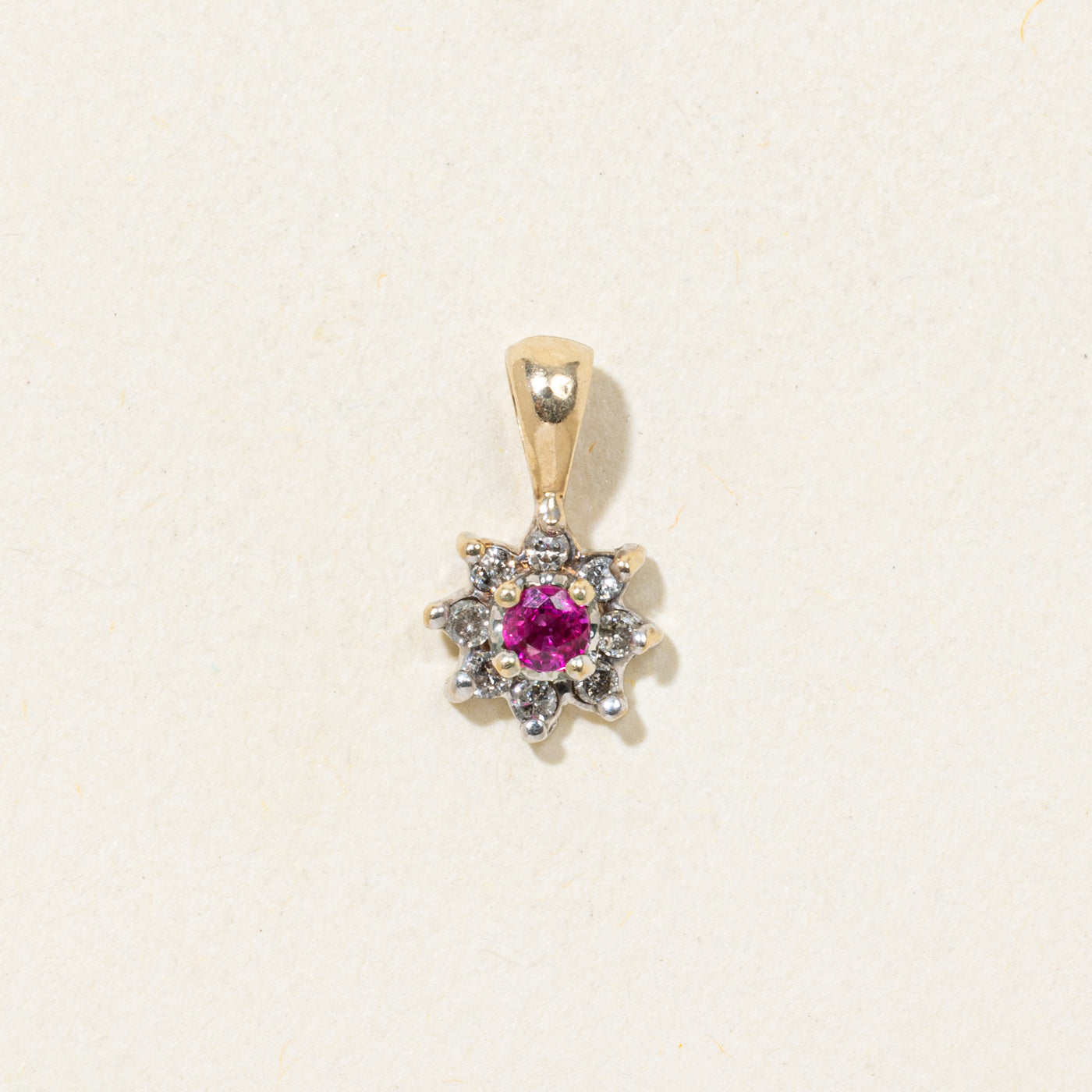 Ruby & Diamond Petal Halo Pendant