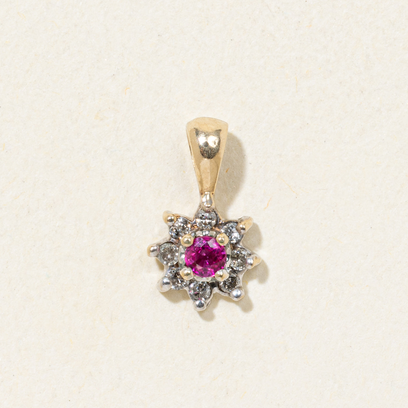 Ruby & Diamond Petal Halo Pendant