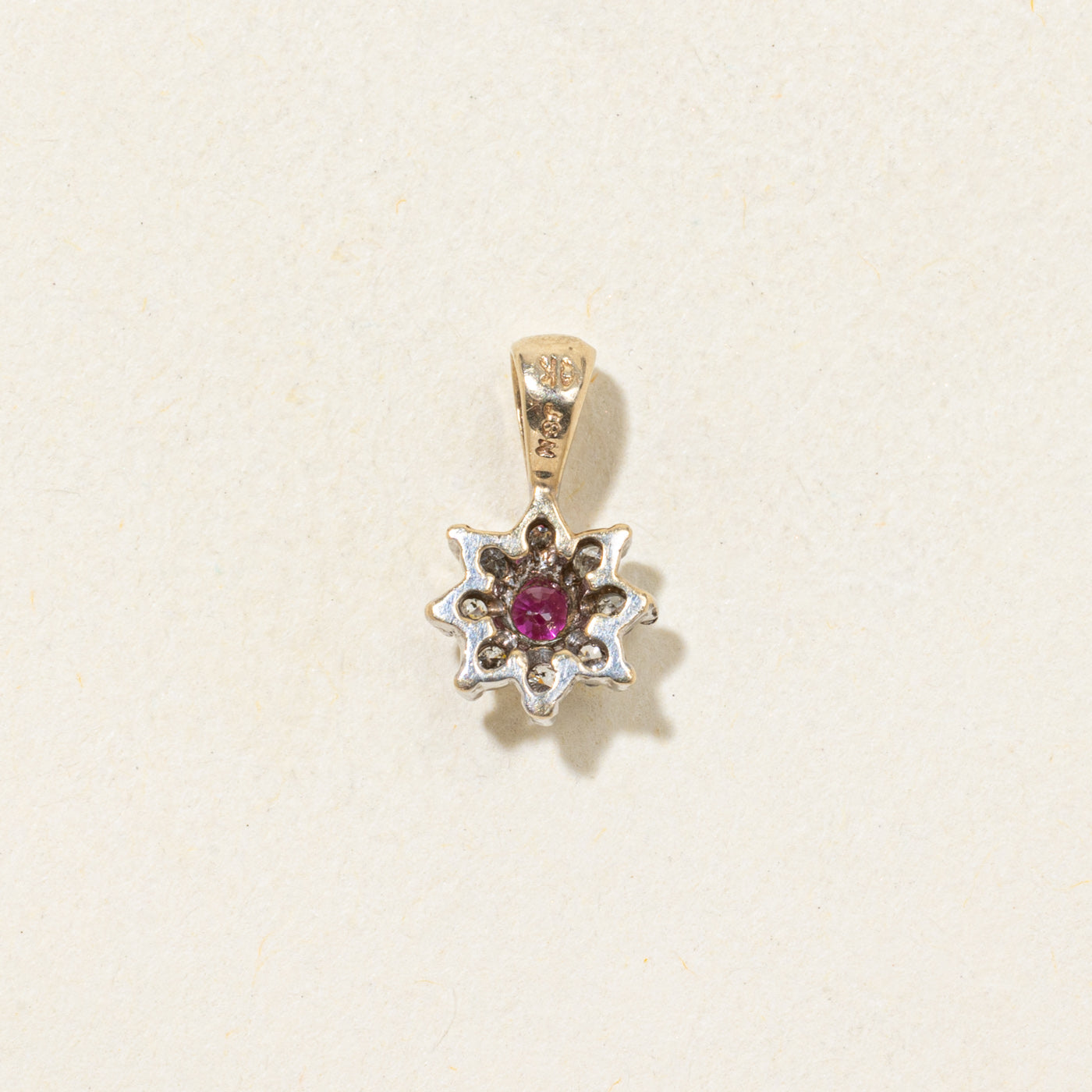 Ruby & Diamond Petal Halo Pendant
