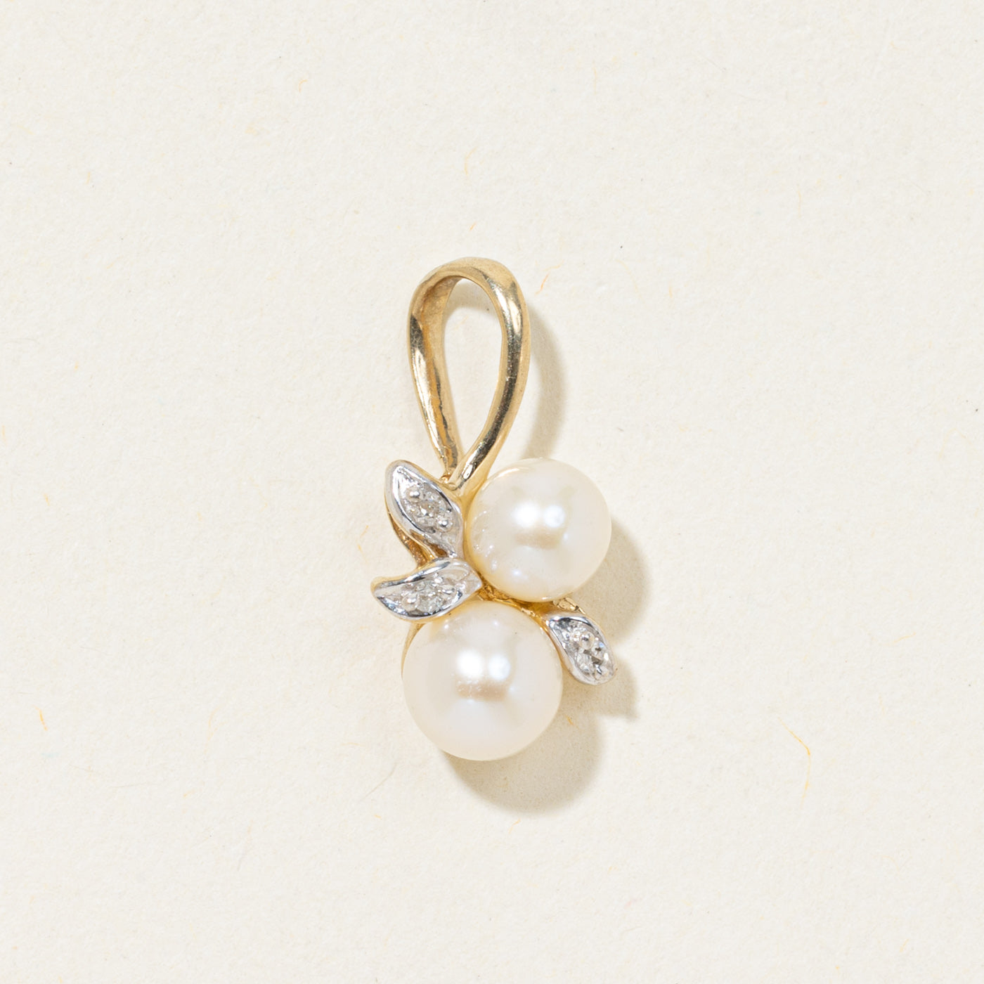 Pearl & Diamond Leaf Design Pendant