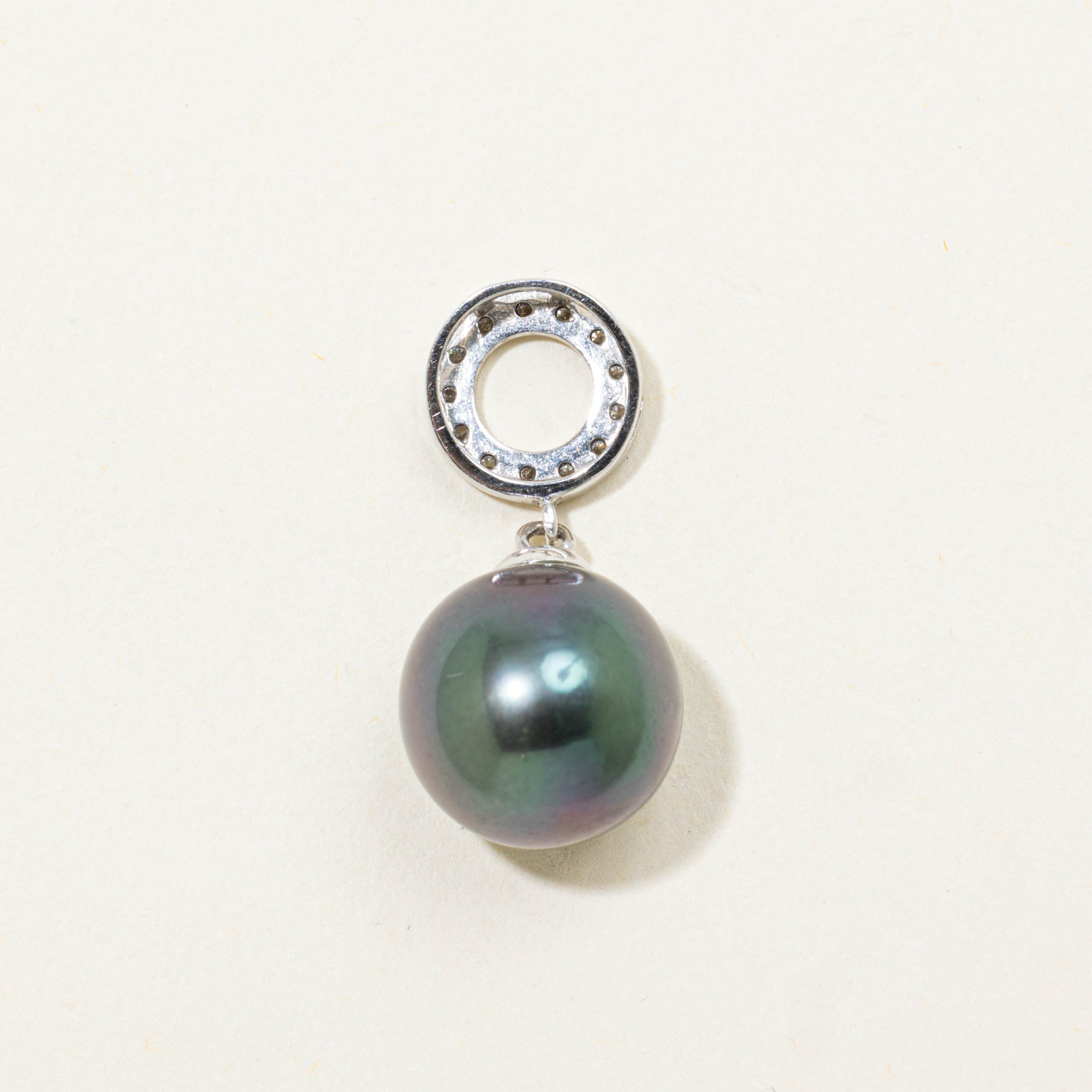 14k Pearl & Diamond Circle Pendant