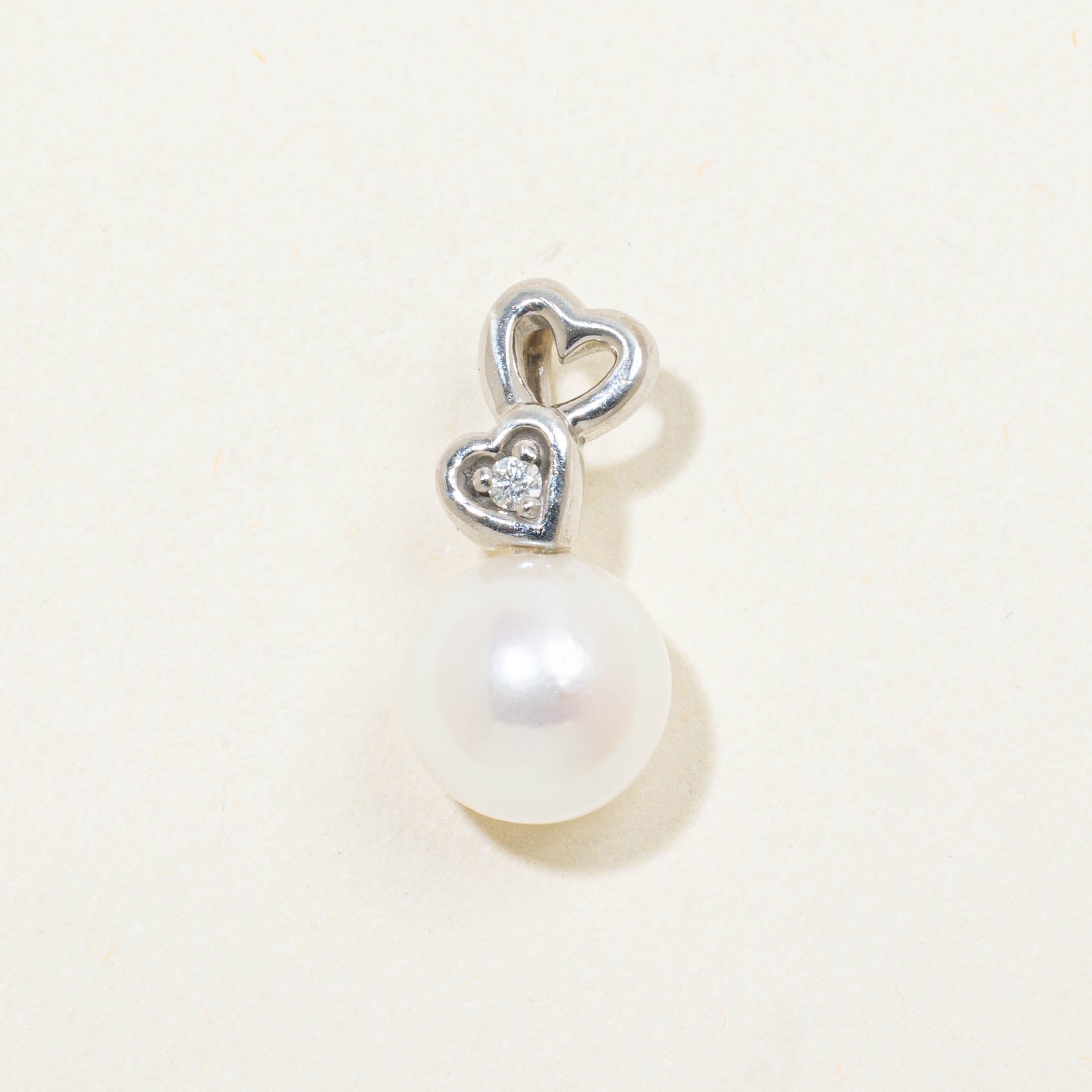 14k Pearl & Diamond Heart Pendant