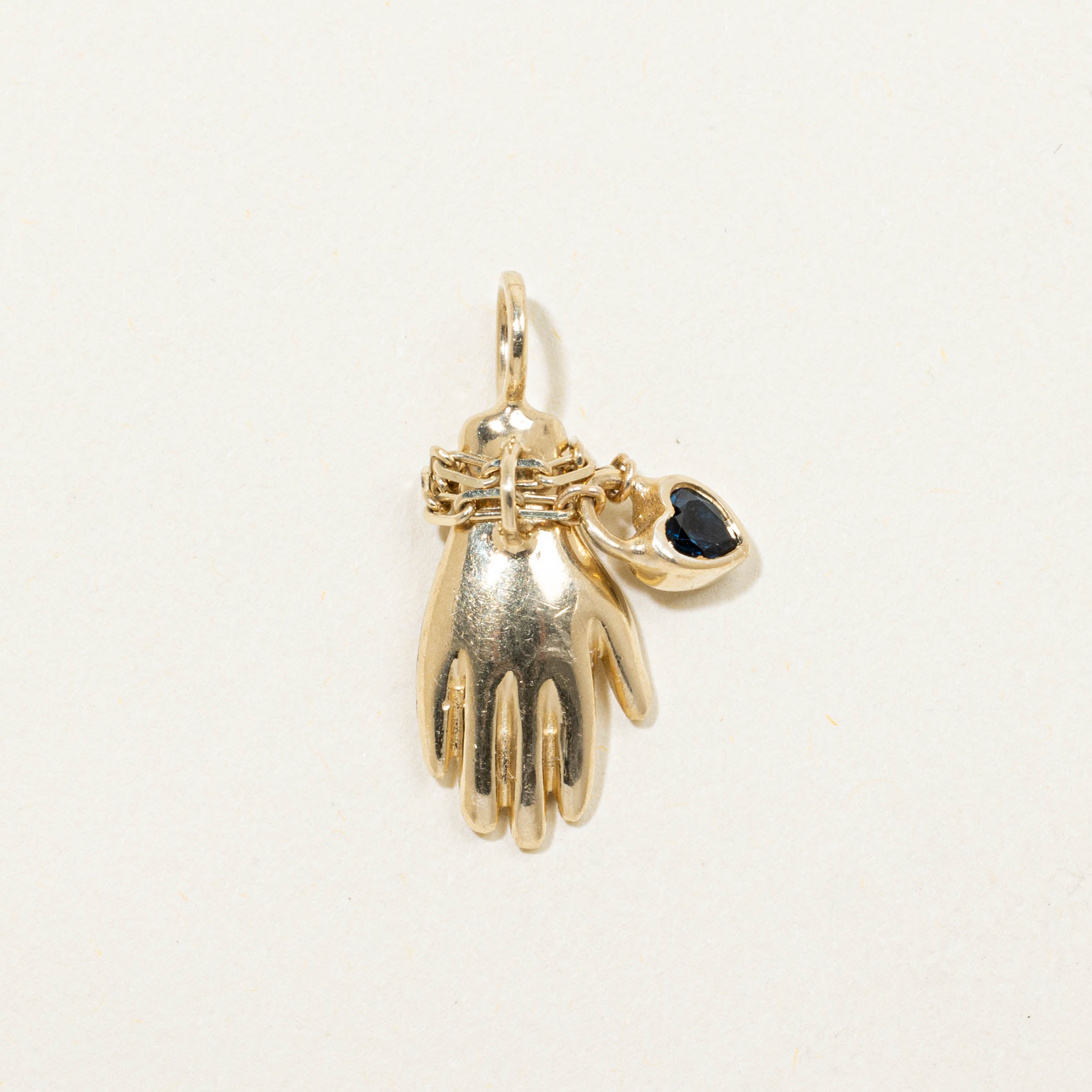 14k Sapphire Heart Hand Charm