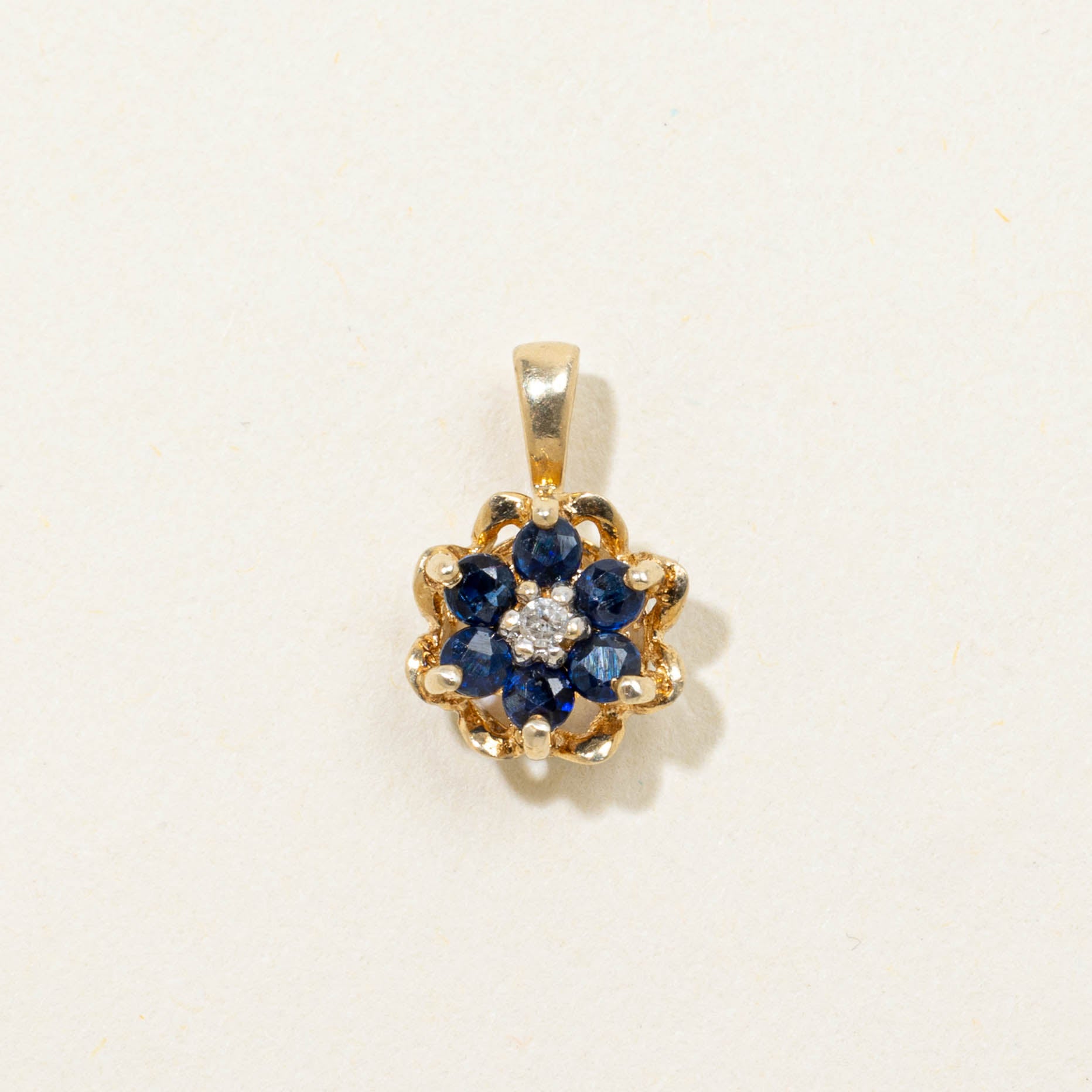 10k Sapphire & Diamond Floral Cluster Pendant