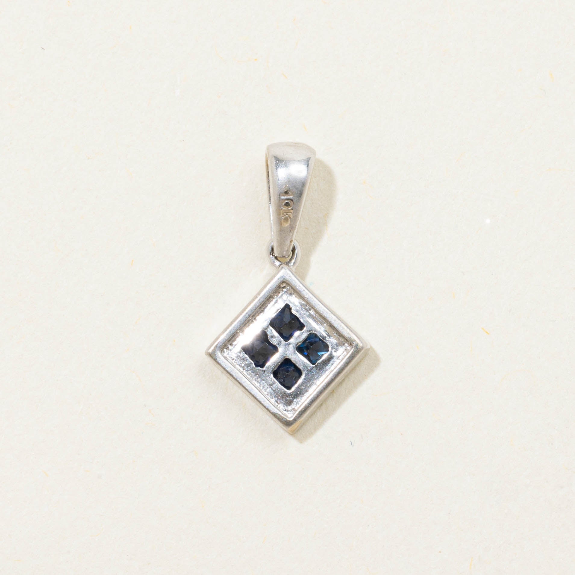 10k Sapphire & Diamond Square Halo Pendant