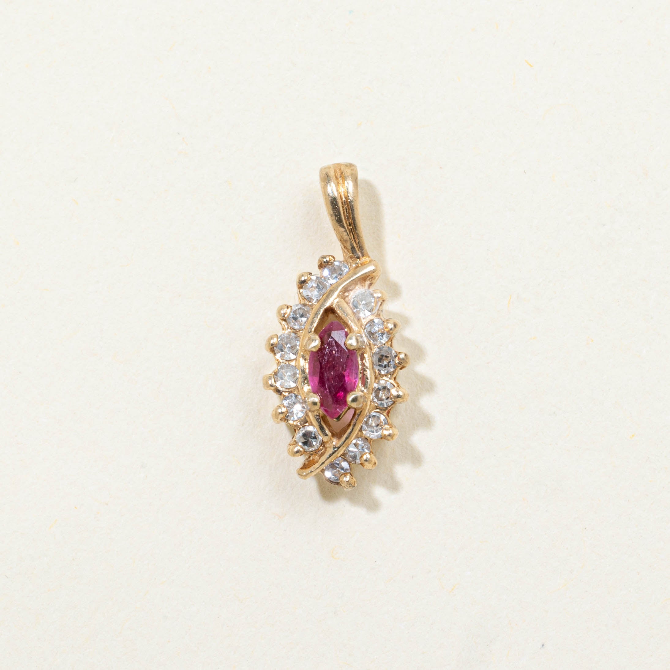10k Marquise Cut Ruby & Diamond Petal Halo Pendant