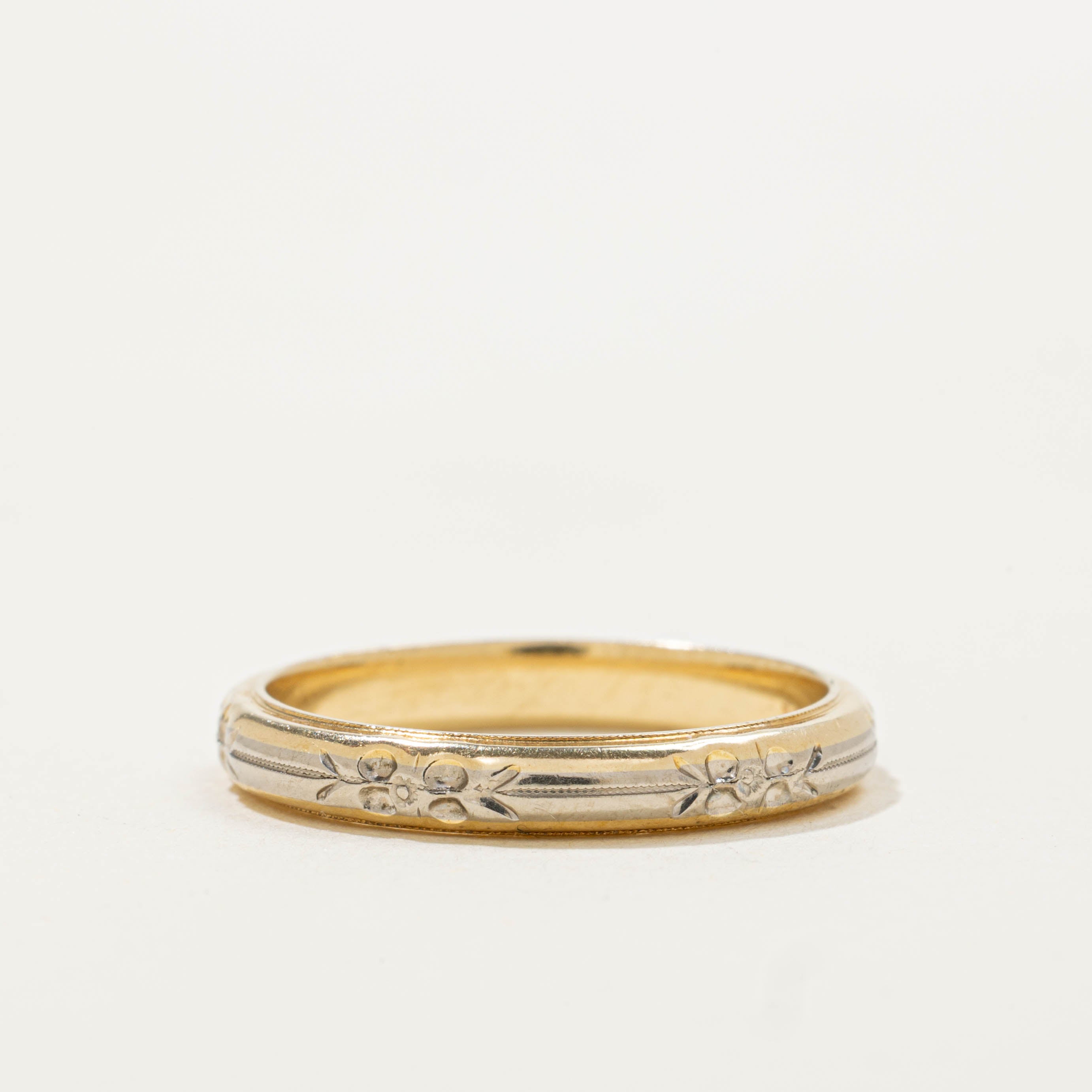 ‘Birks’ Two Tone Floral Engraved Band | 3.05mm | SZ 7