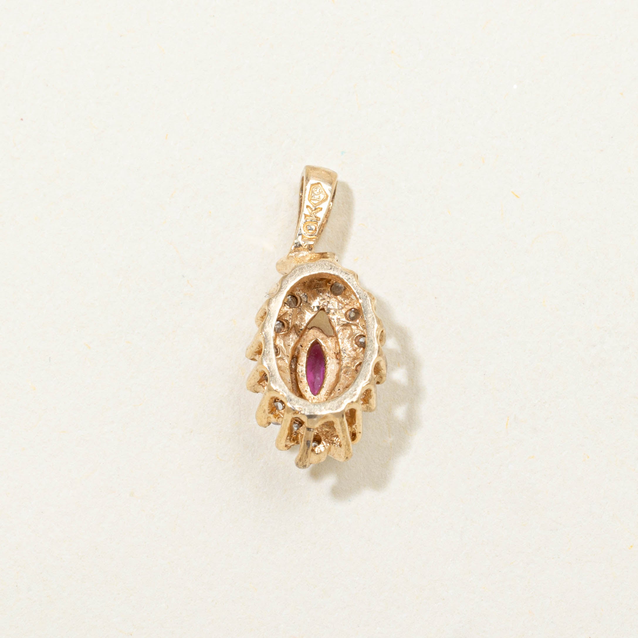 10k Marquise Cut Ruby & Diamond Petal Halo Pendant