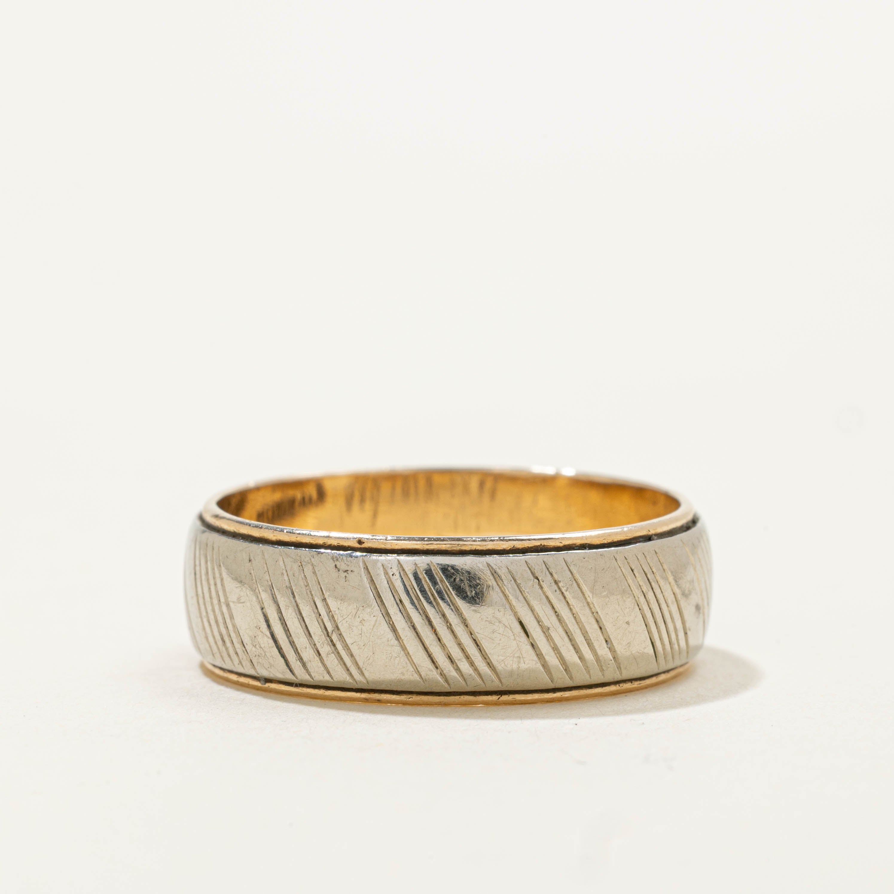 10k Two Tone Diagonally Grooved Band | 7.05mm | SZ 10
